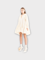 Marques' Almeida Marques Almeida Dress, Beige, Cotton Loose Fit Long Sleeve Tier Gathered Shirting Dress In Beige