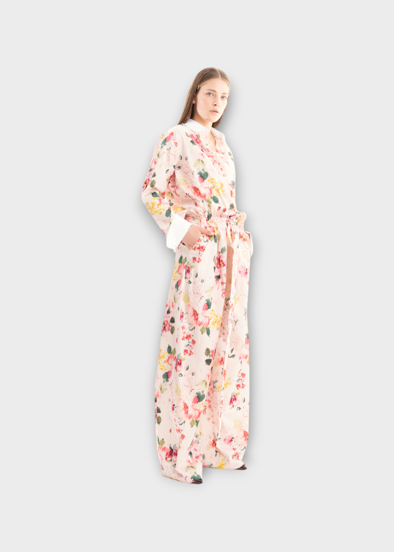 Marques' Almeida Marques Almeida Trousers, Pink, Cotton Drawstring Waist Voluminous Jogger Pants In Pink w/ Floral Print