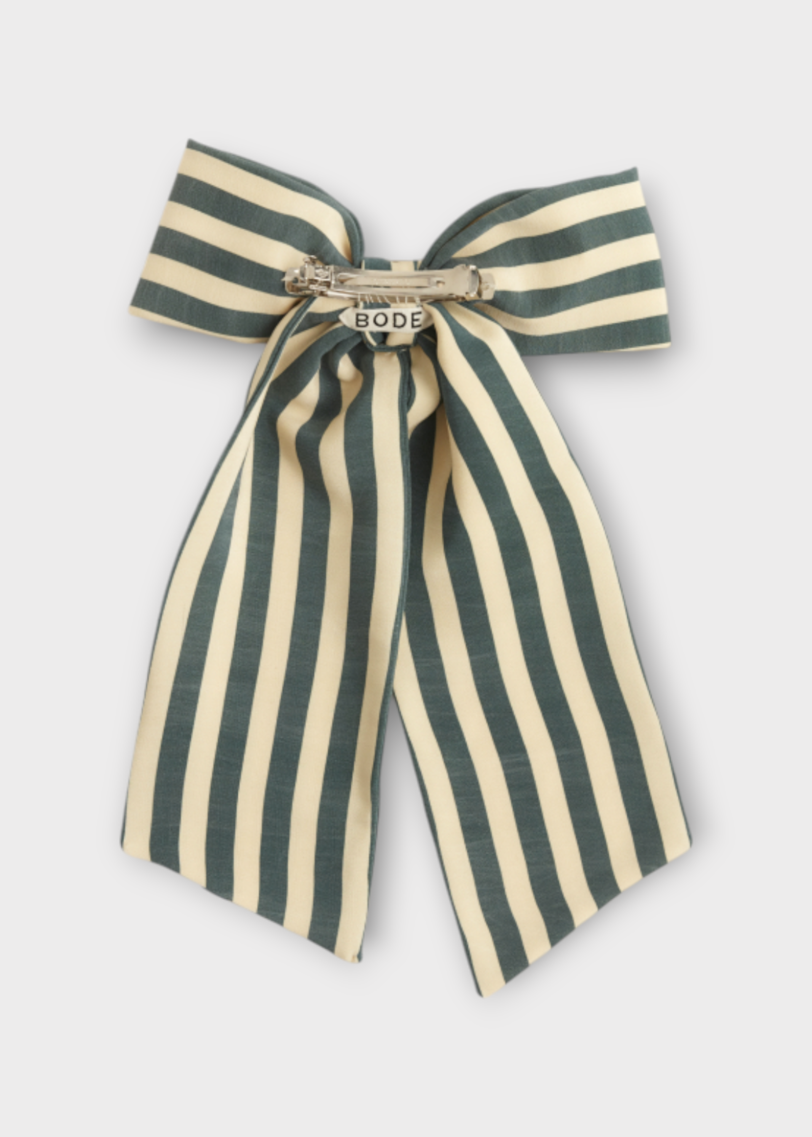 Bode Bode Accessory, Multi, Soda Stripe Bow Barrette Hair Clip In Green & Cream