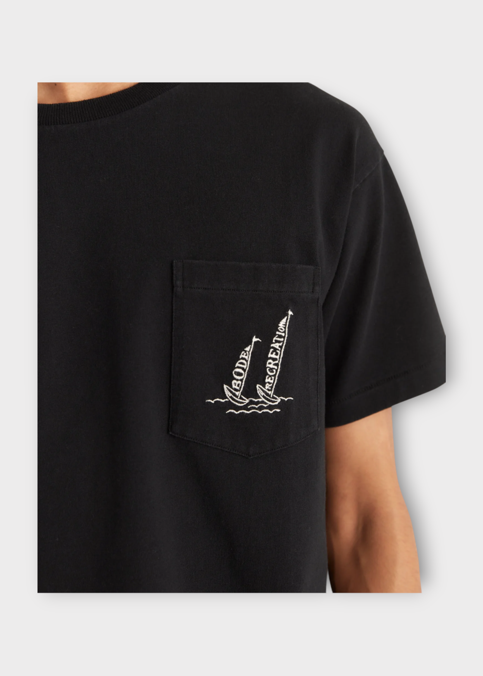 Bode Bode T-Shirt, Black, Recreation Sails Chest Pocket T-Shirt