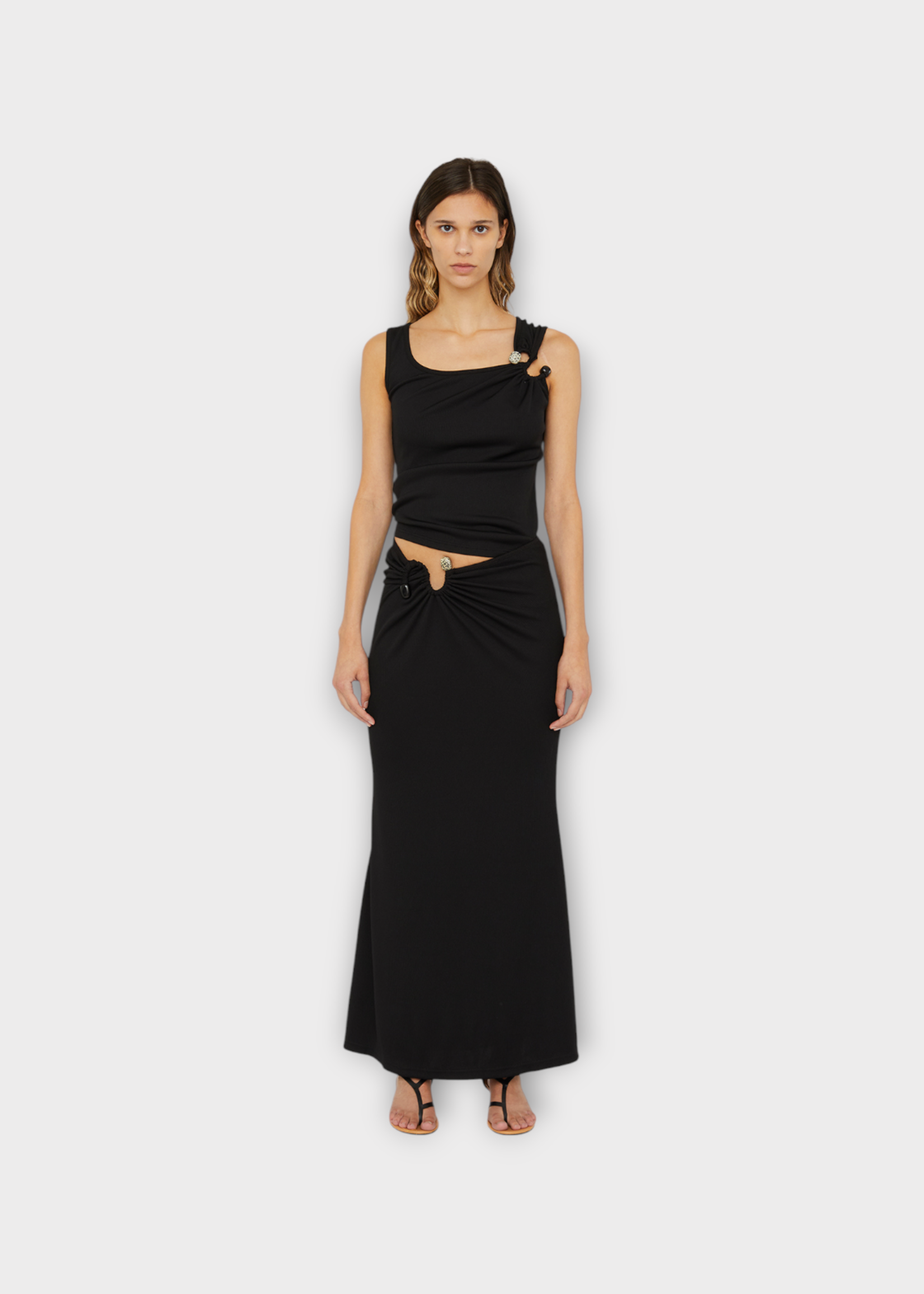 Christopher Esber Christopher Esber Skirt, Black, S-Buckle Suspension A-Line Maxi Skirt Cotton In Black w/ Stone Detail