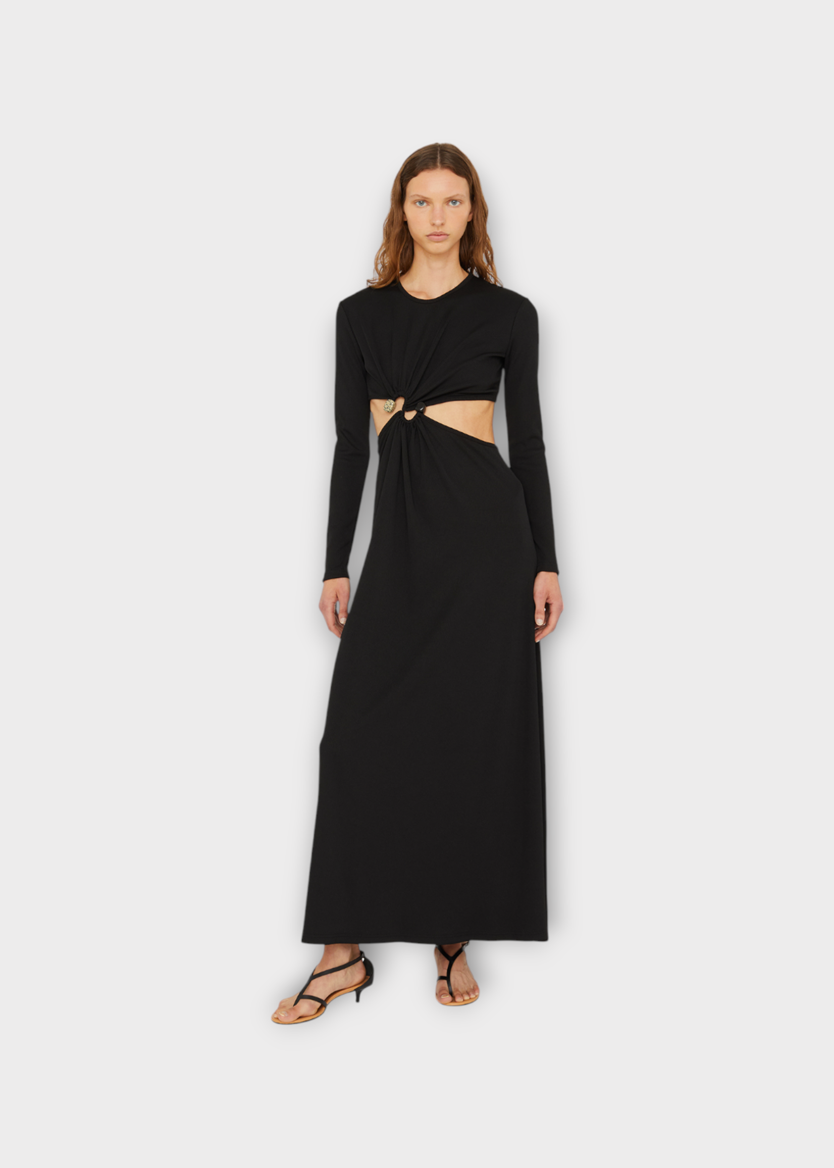 Christopher Esber Christopher Esber Dress, Black, S-Buckle Crew Neck Long Sleeve Midi Dress In Black w/ Stone Detail