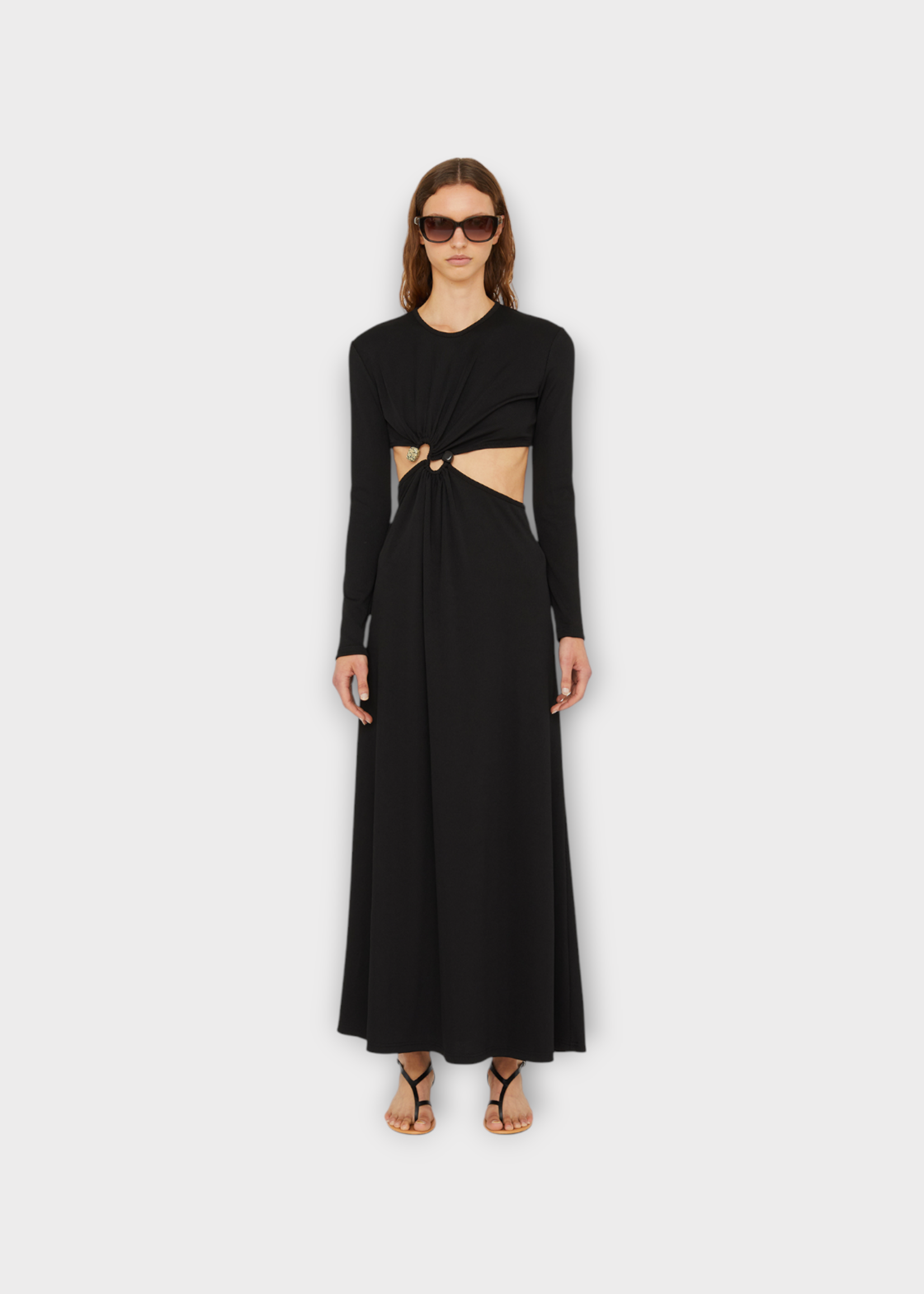 Christopher Esber Christopher Esber Dress, Black, S-Buckle Crew Neck Long Sleeve Midi Dress In Black w/ Stone Detail