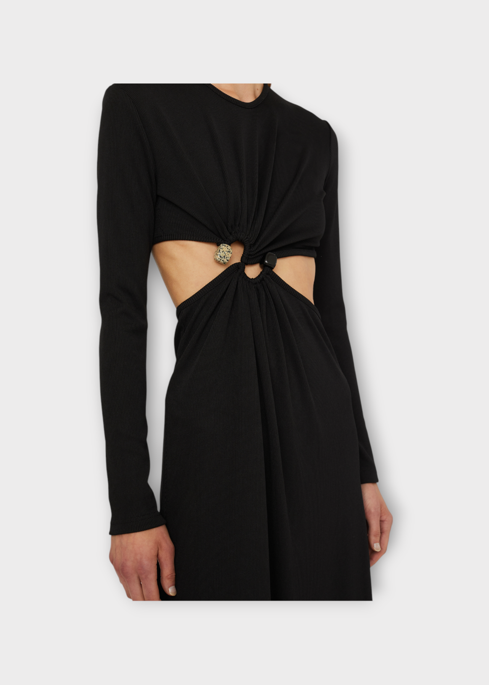 Christopher Esber Christopher Esber Dress, Black, S-Buckle Crew Neck Long Sleeve Midi Dress In Black w/ Stone Detail
