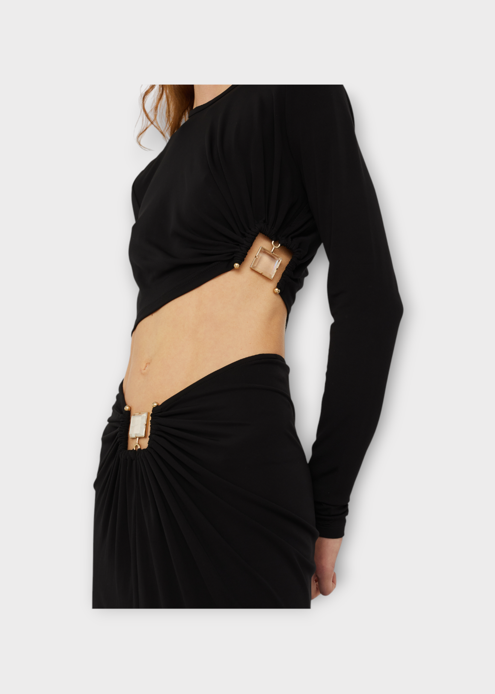 Christopher Esber Christopher Esber Top, Black, Crew Neck Long Sleeve Top In Black w/ Bezel Quartz Detail