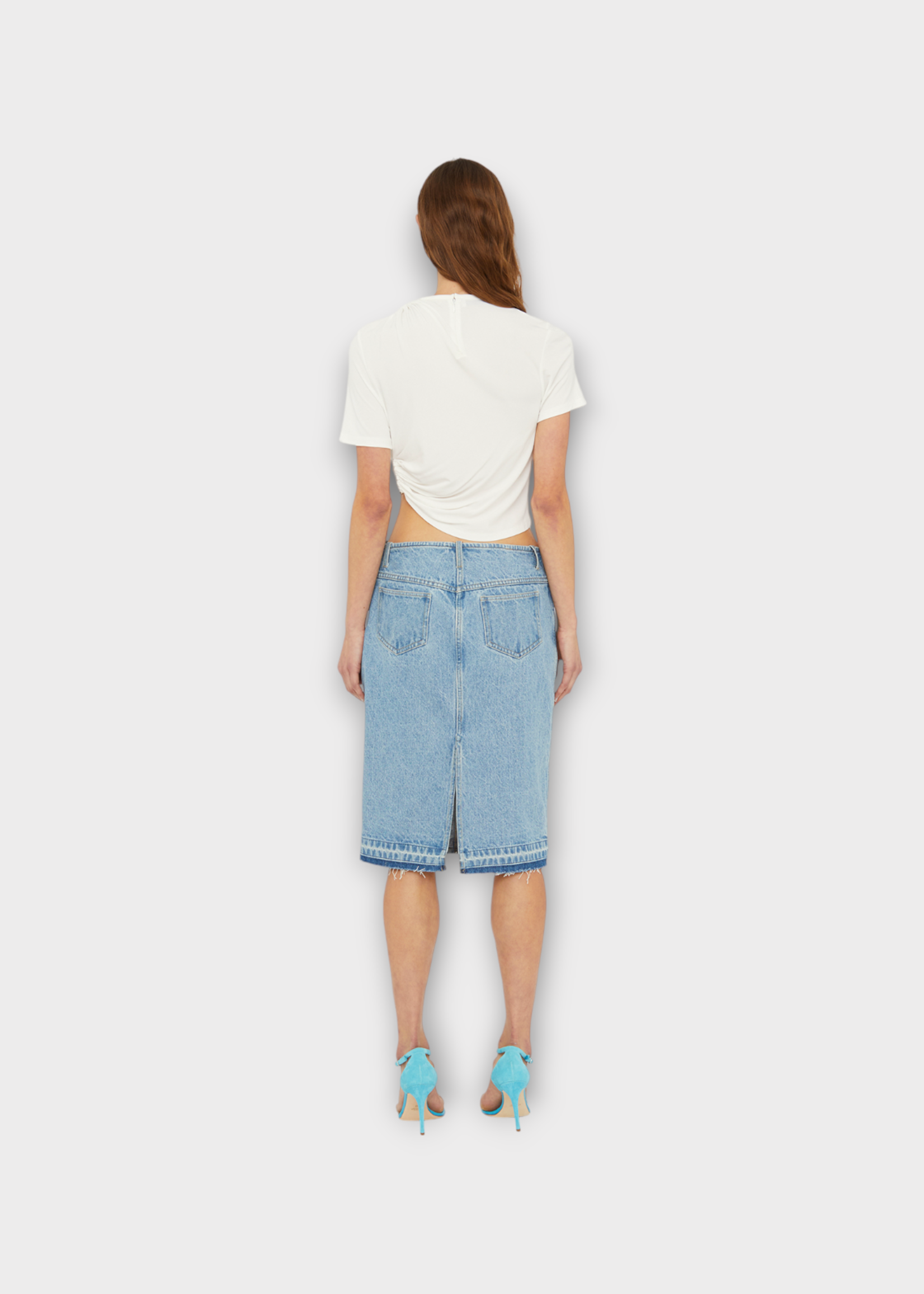 Christopher Esber Christopher Esber T-Shirt, White, Crew Neck Ruched T-Shirt In White w/ Bezel Quartz Detail