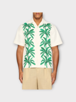 Jacquemus Jacquemus Shirt, Print, La Chemise Jean Collared Short Sleeve Shirt in White w/ Painted Palm Trees Print