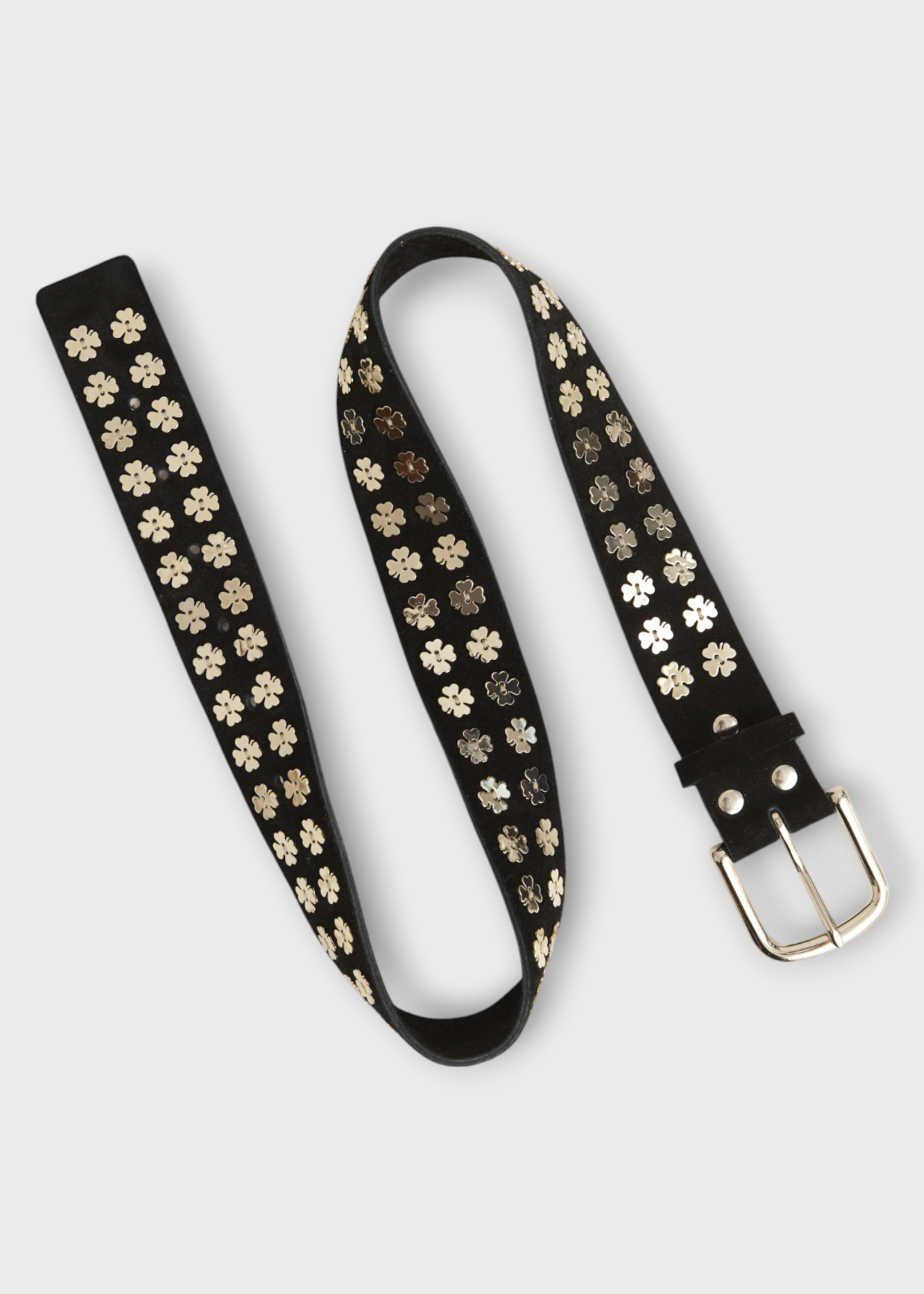 Bode Bode Belt, Black, Clover Charm Suede Leather Belt