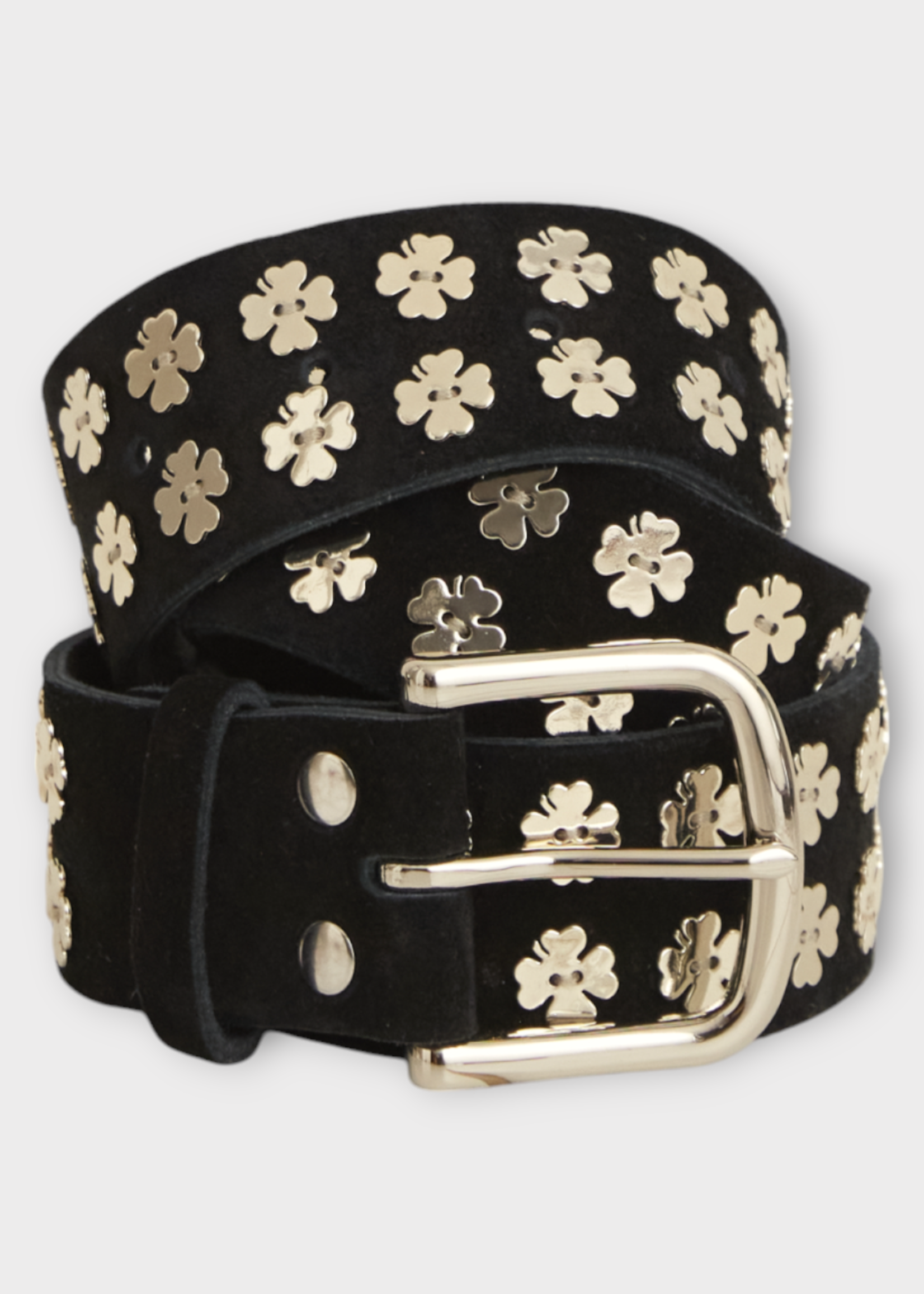 Bode Bode Belt, Black, Clover Charm Suede Leather Belt