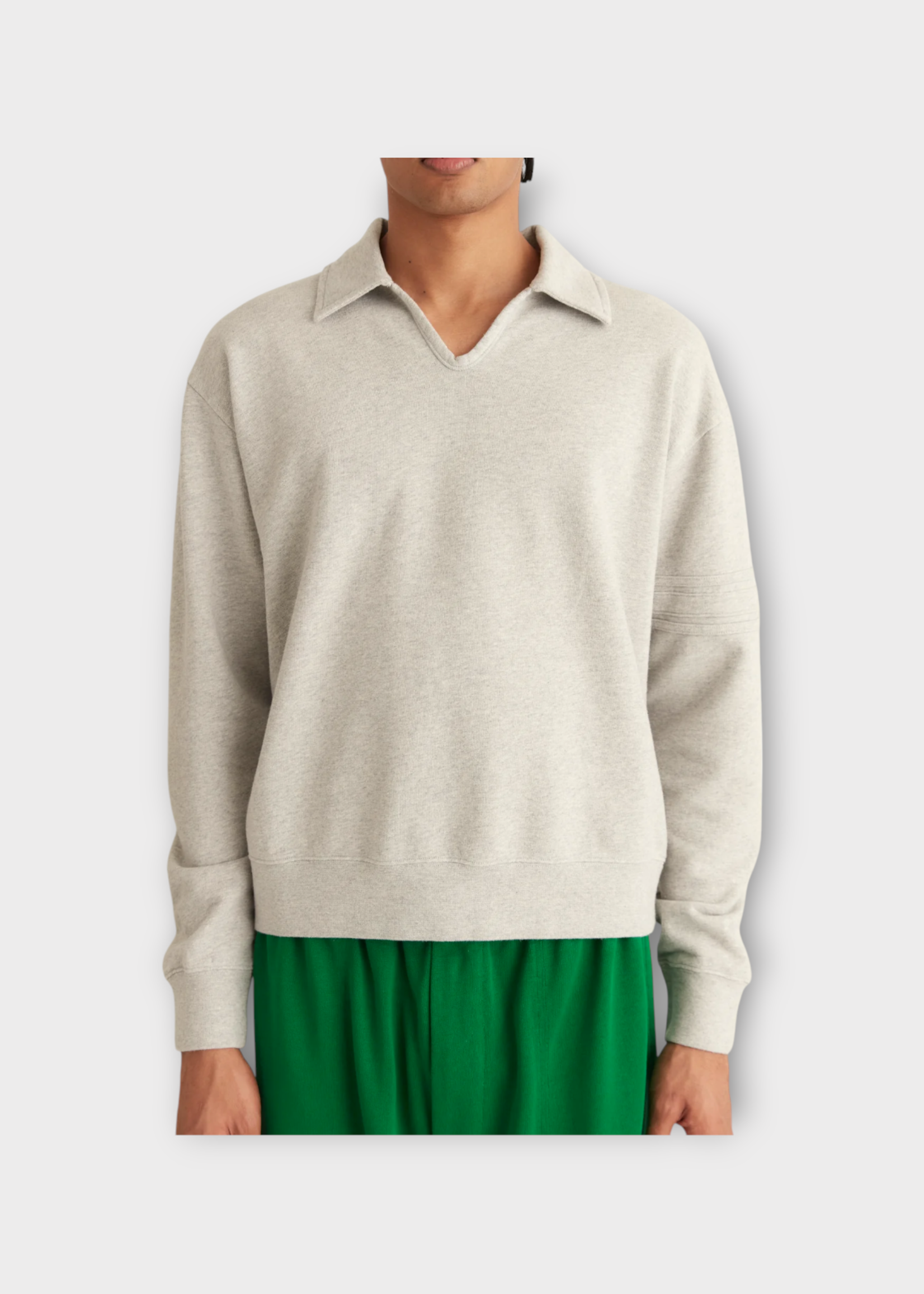 Bode Bode Sweatshirt, Grey, Crew Polo V-Neck Collared Sweatshirt In Heathered Grey