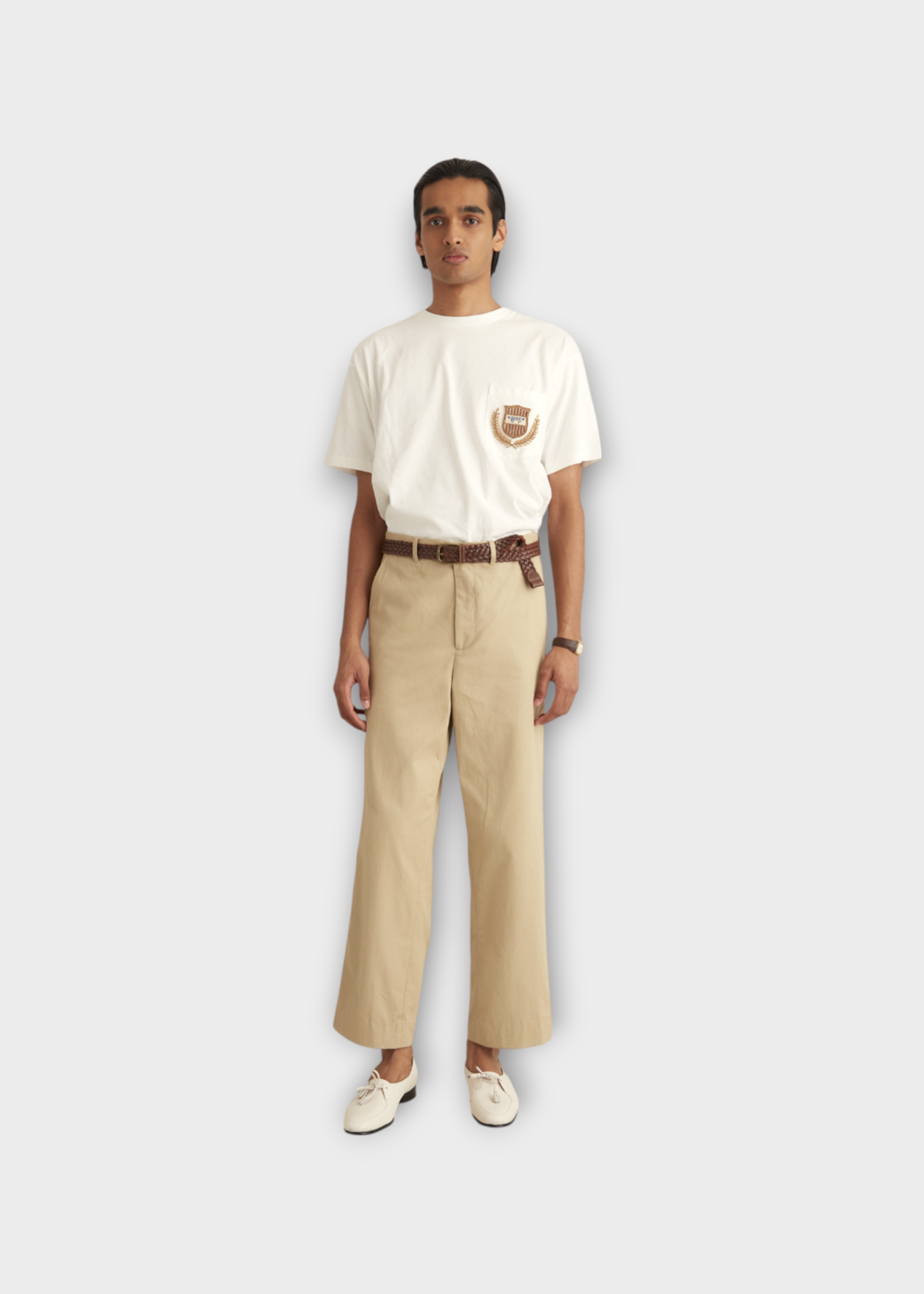 Bode Bode T-Shirt, White, Sportsman Patch Pocket T-Shirt In Cream w/ Beads