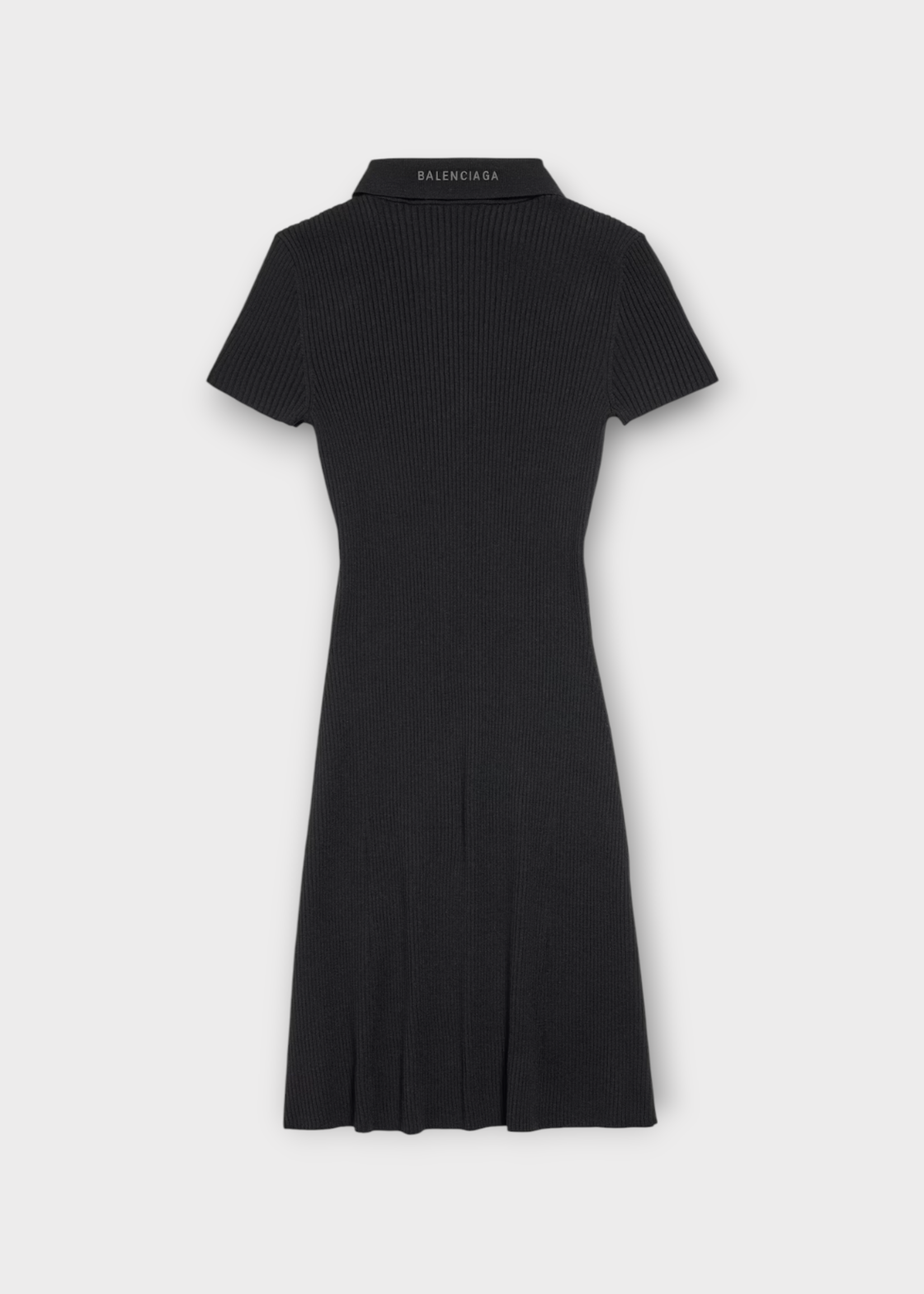 Balenciaga Balenciaga Dress, Black, Wool V-Neck Short Sleeve Classic Ribbed Knit Mini Polo Dress