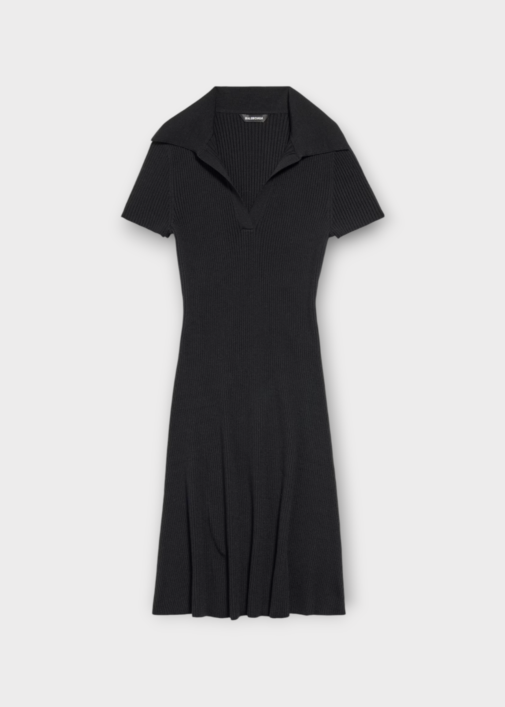 Balenciaga Balenciaga Dress, Black, Wool V-Neck Short Sleeve Classic Ribbed Knit Mini Polo Dress