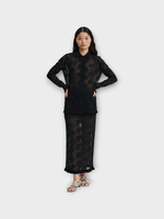 Cecilie Bahnsen Cecilie Bahnsen Knitwear, Black, Petra Cotton Boxy Fit Collared Cardigan in Black w/ Floral Jacquard