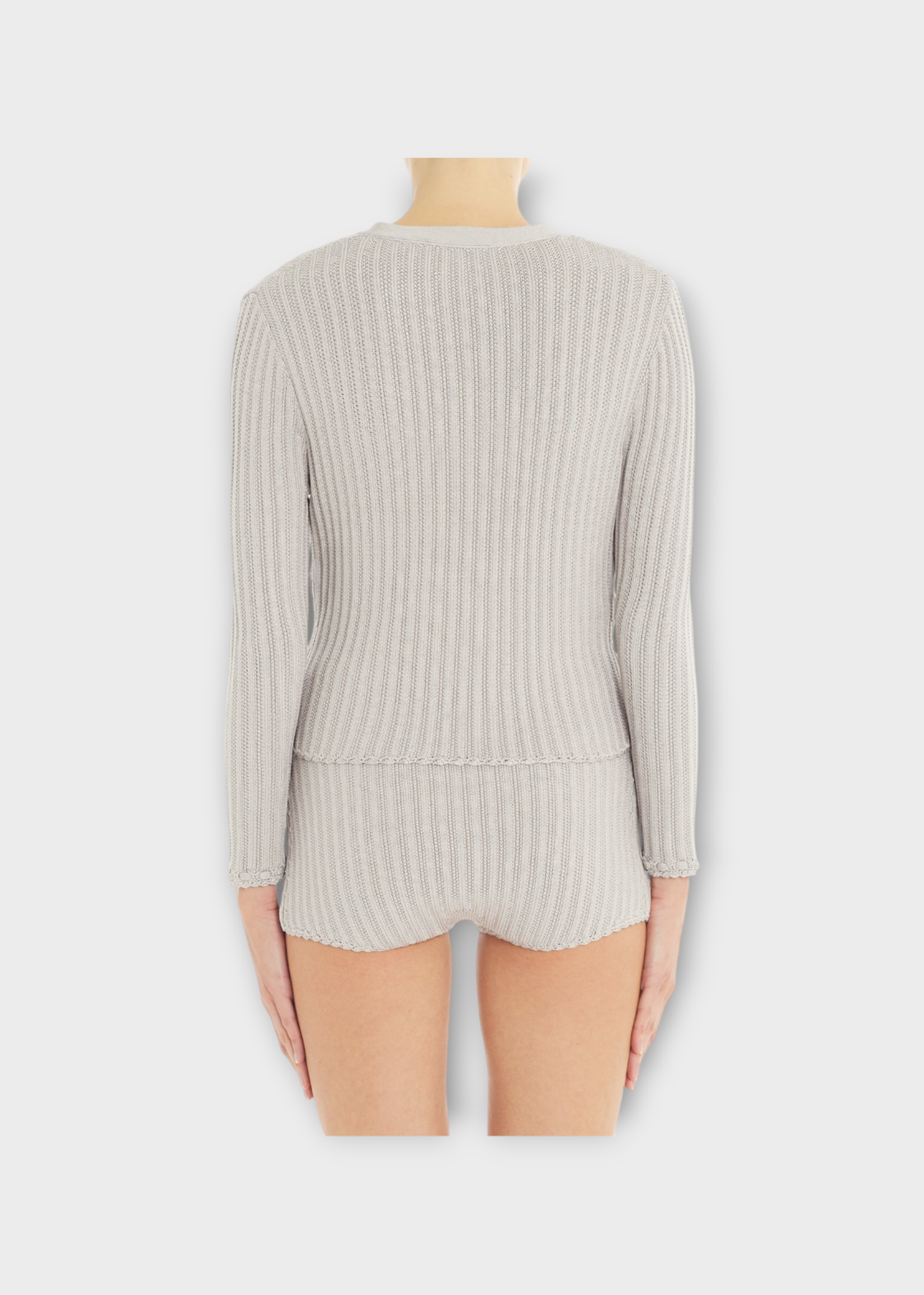 Lanvin Lanvin Knitwear, Grey, V-Neck Buttoned Ribbed Cardigan In Mink w/ Pockets