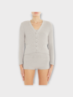 Lanvin Lanvin Knitwear, Grey, V-Neck Buttoned Ribbed Cardigan In Mink w/ Pockets