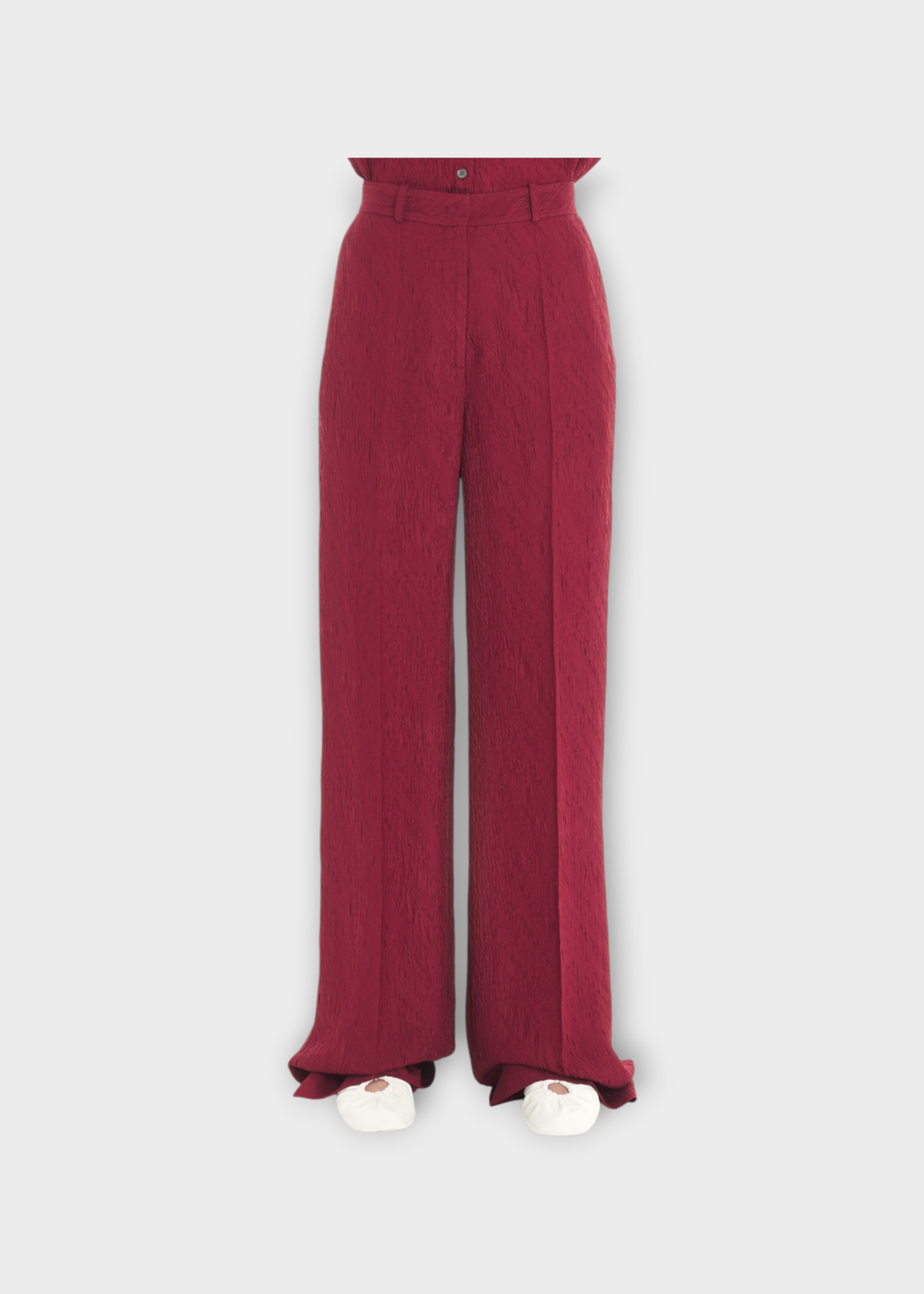 Lanvin Lanvin Trousers, Red, Textured High Waist Wide Leg Pleated Pants In Cinober