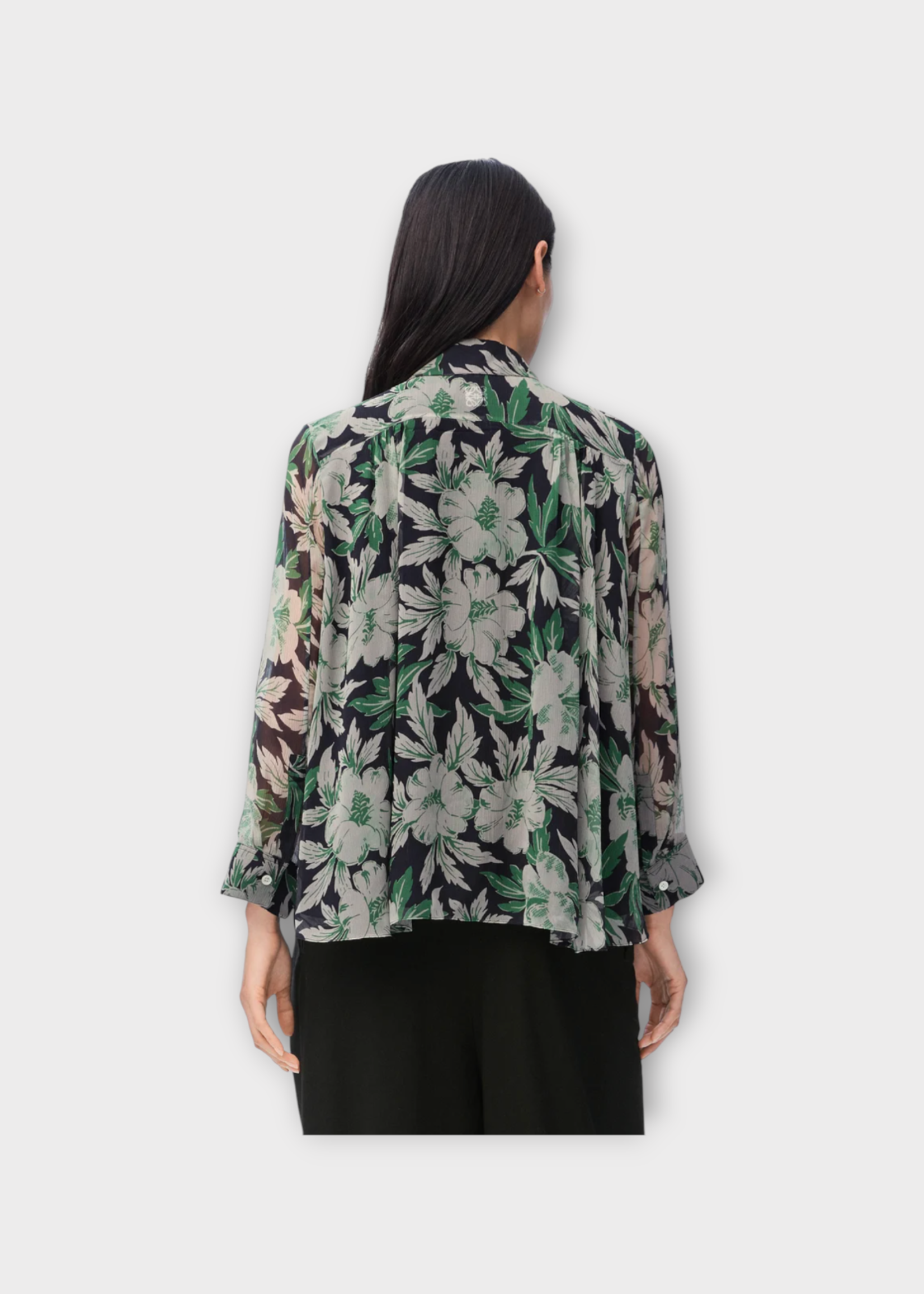 Loewe Loewe Shirt, Print, Silk Relaxed Fit Collared Trapeze Shirt In Multicolour w/ All Over Hibiscus Floral Print