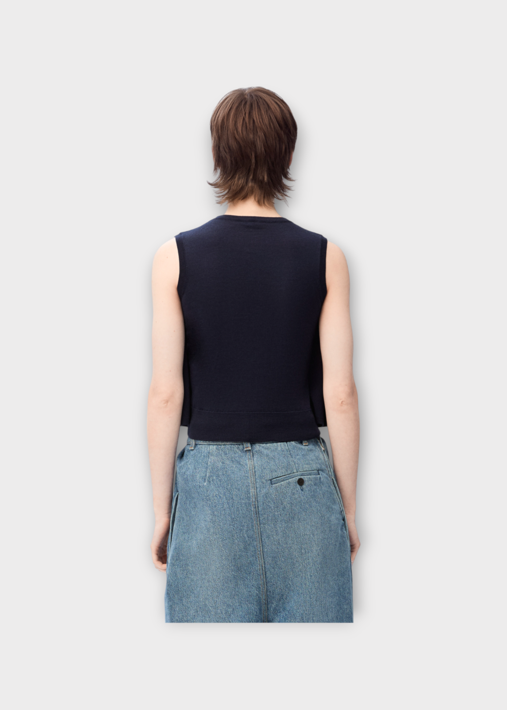 Loewe Loewe Knitwear, Navy, Wool Crew Neck Sleeveless Trapeze Sweater In Dark Navy Blue