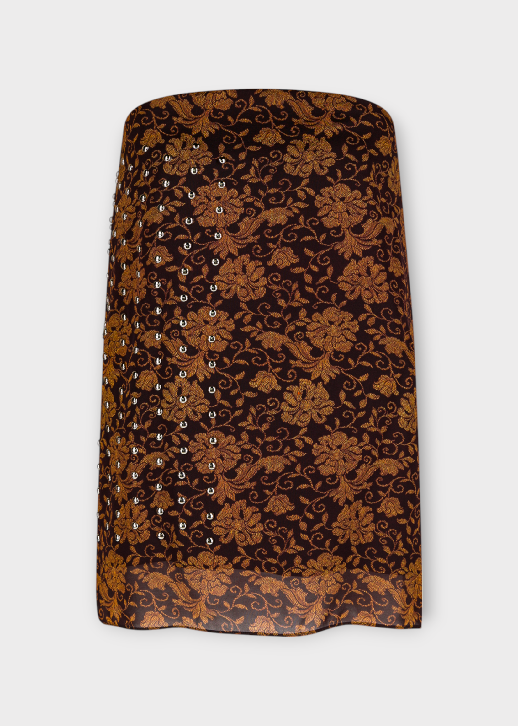 Dries Van Noten Dries Van Noten Top, Brown, Coja Sleeveless Top in Dark Brown e Black w/ Floral Print & Studs