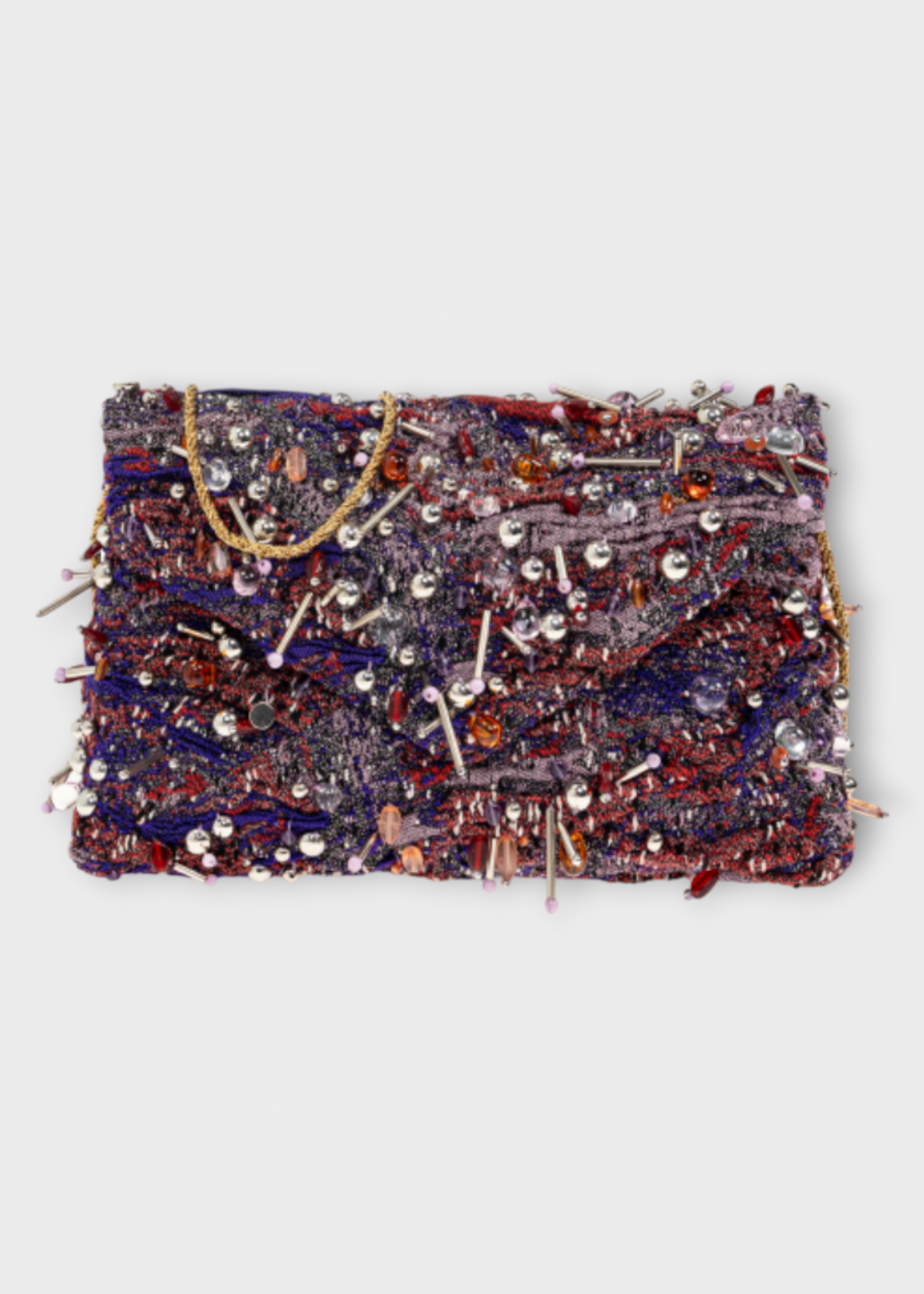 Dries Van Noten Dries Van Noten Bag, Multi, Embellished Magnetic Closure Envelope Bag in Red & Multicolour