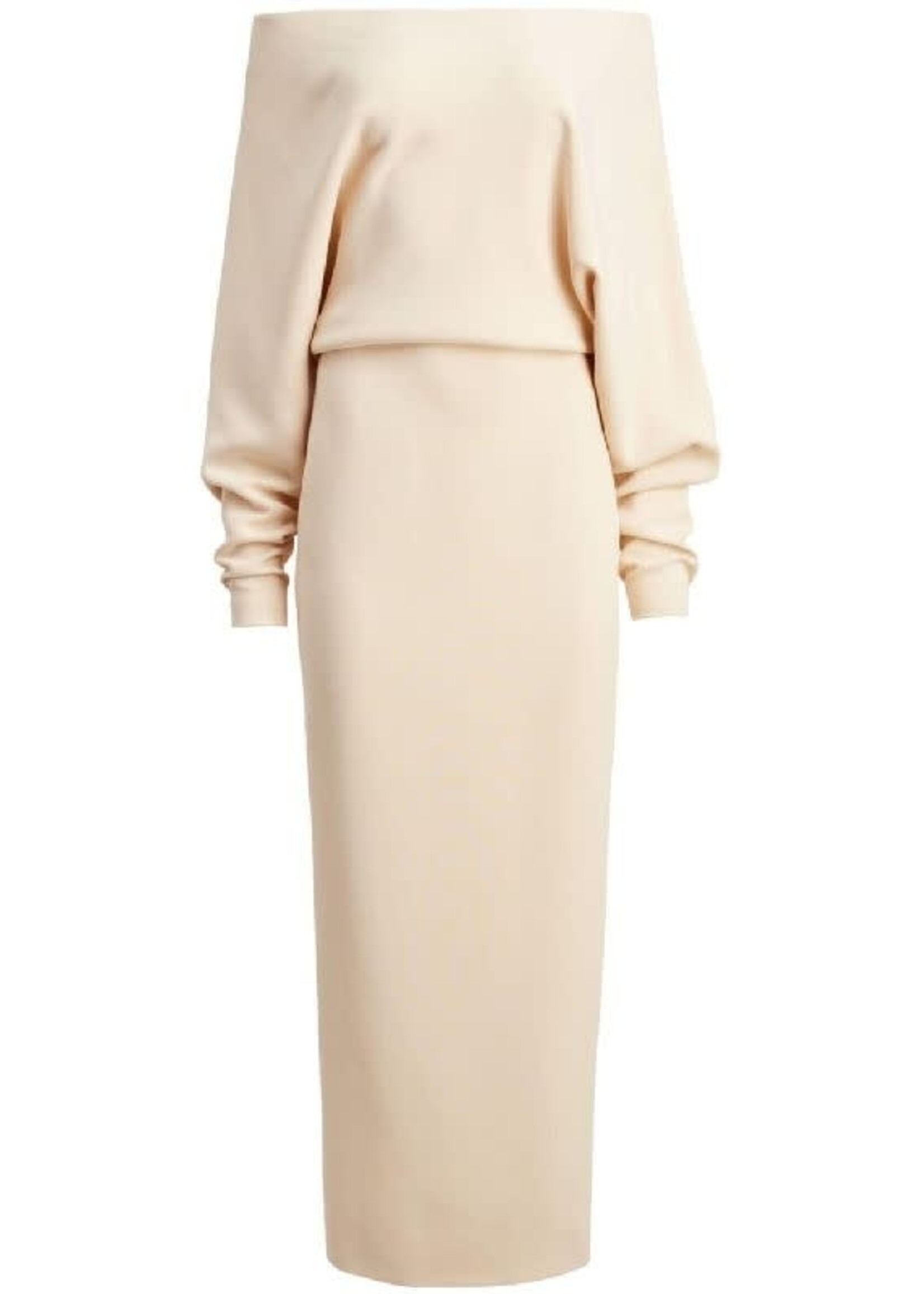 Khaite Khaite Dress, White, June Long Sleeve Drop Shoulder Pencil Skirt Dress In Custard