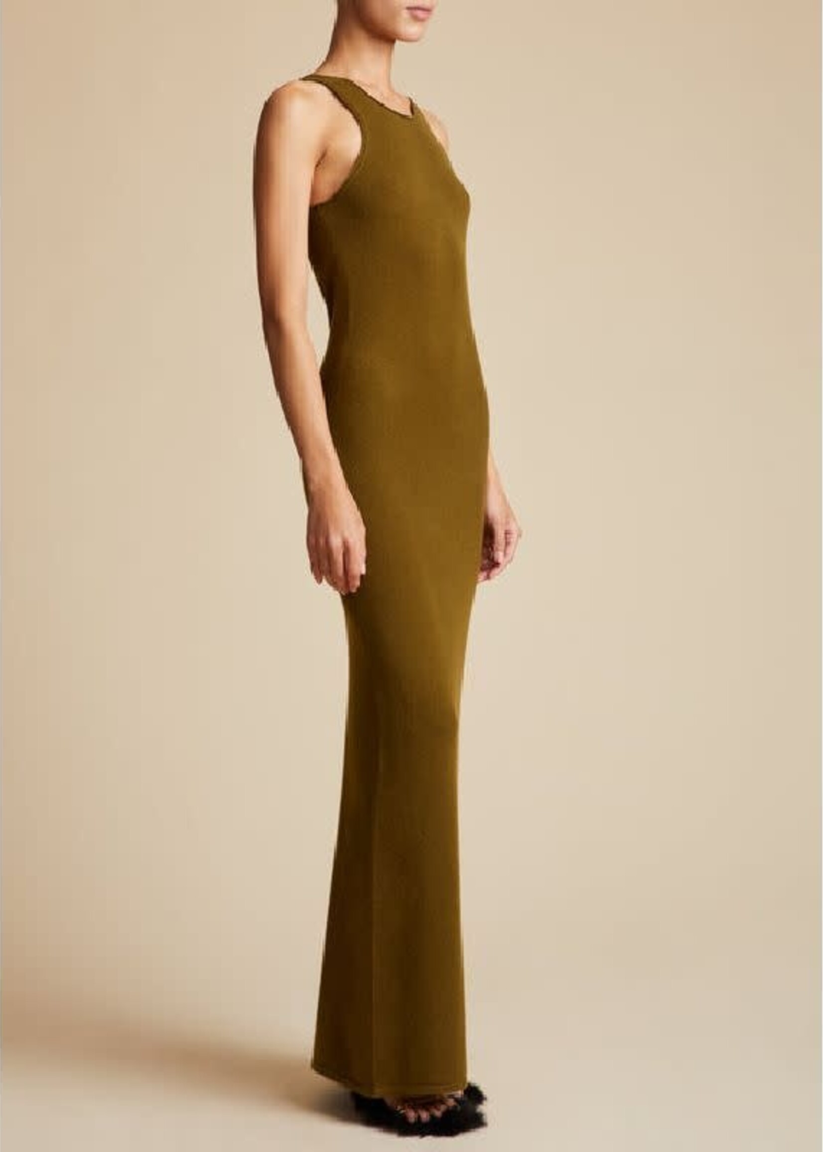Khaite Khaite Dress, Green, Jaime Cashmere Crew Neck Sleeveless Long Dress In Avocado