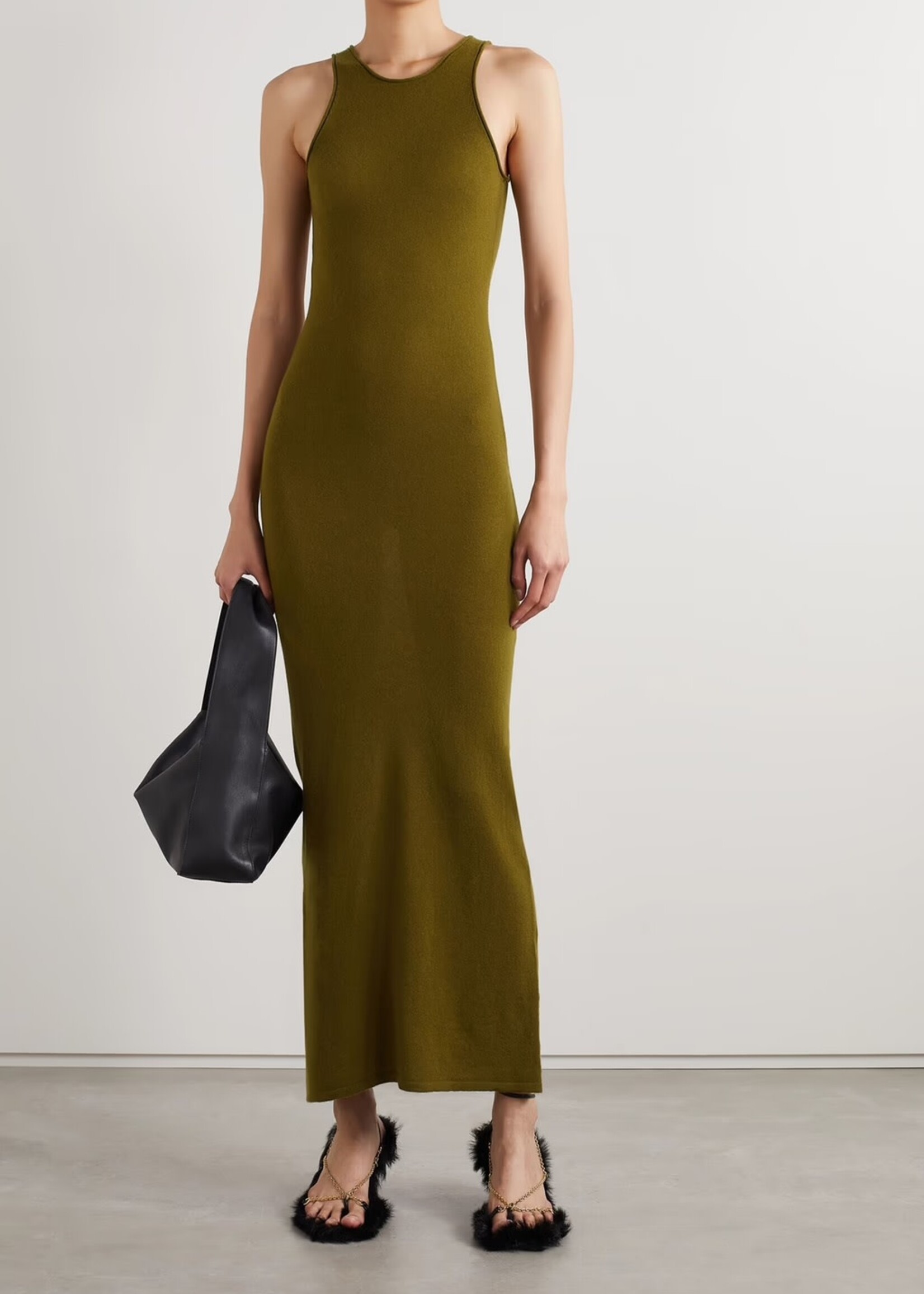Khaite Khaite Dress, Green, Jaime Cashmere Crew Neck Sleeveless Long Dress In Avocado