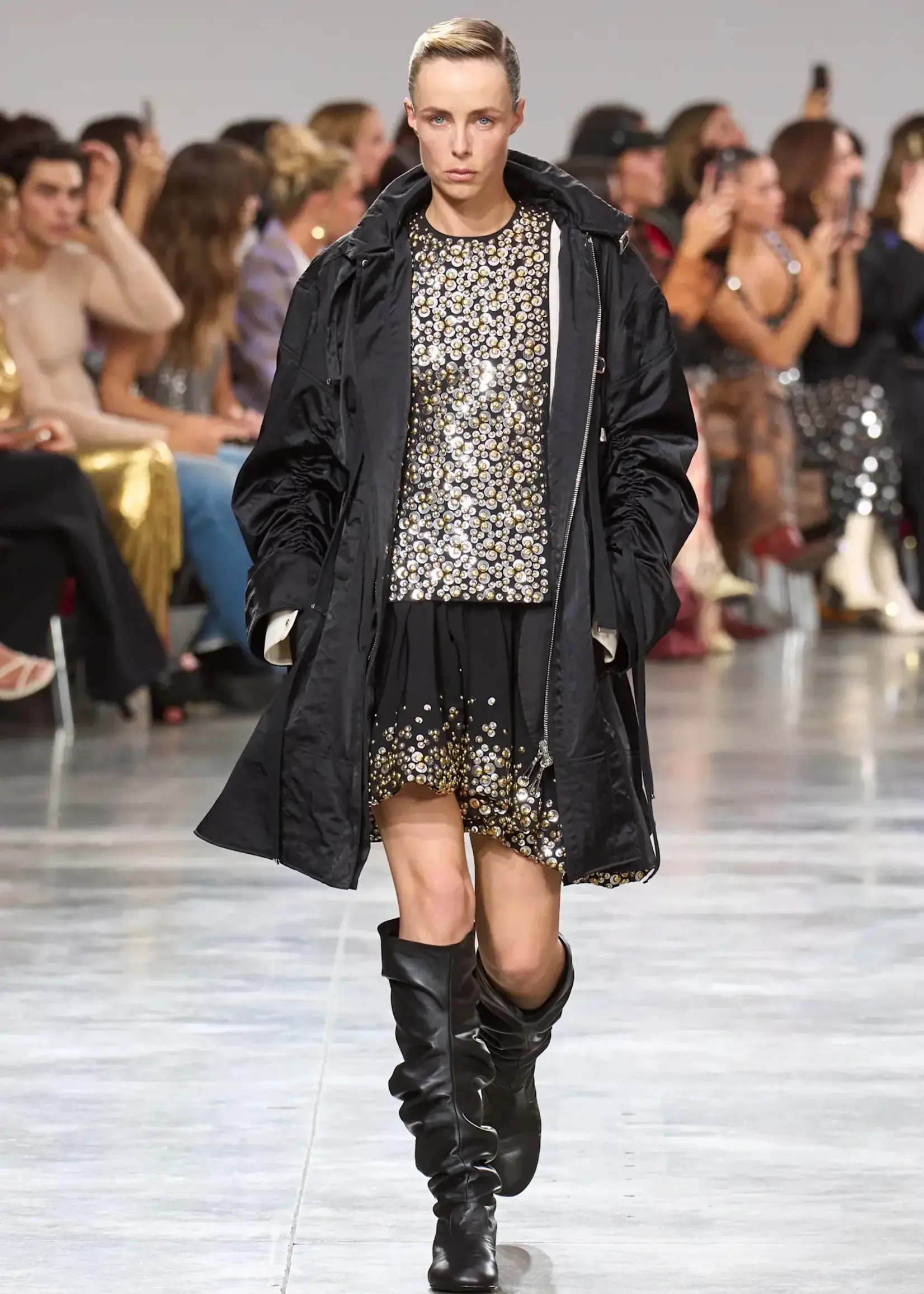 Rabanne Rabanne Skirt, Black, Ruffled Asymmetric Skirt w/ Gold & Silver Studs #18