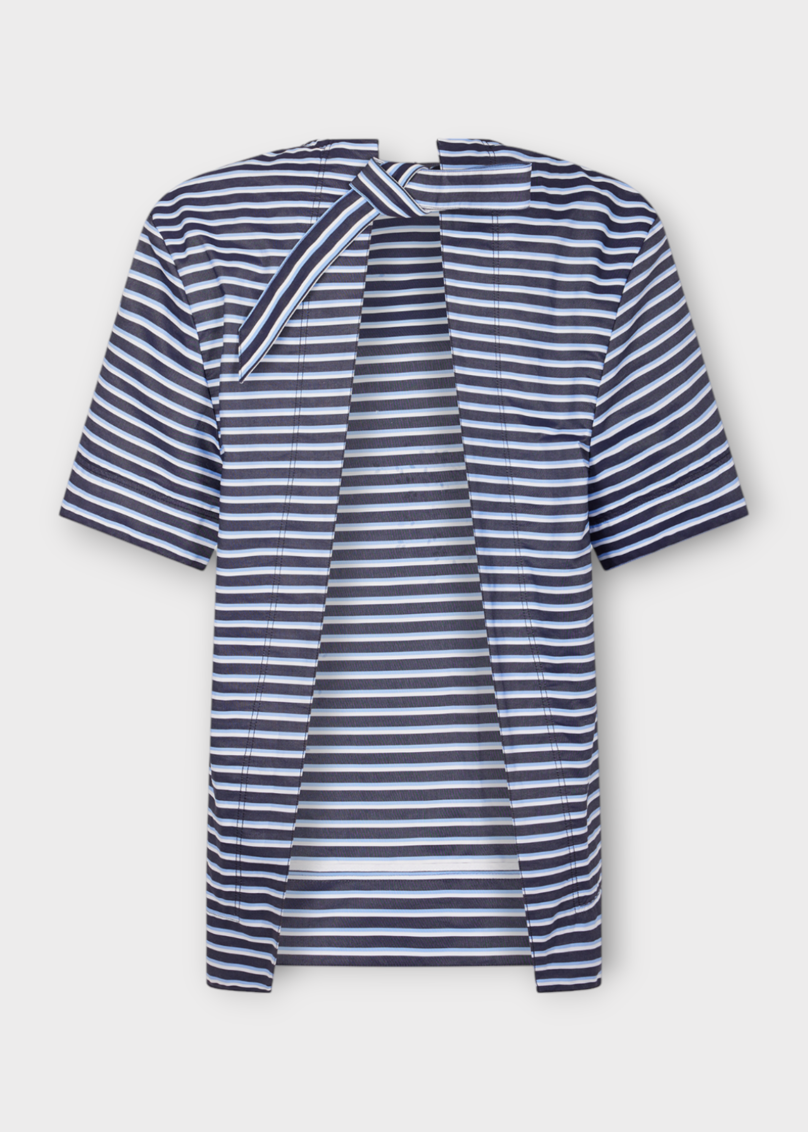 Rabanne Rabanne Top, Multi, Cotton Stripes Short Sleeve Top In Black, Blue & White w/ Beads & Crystals