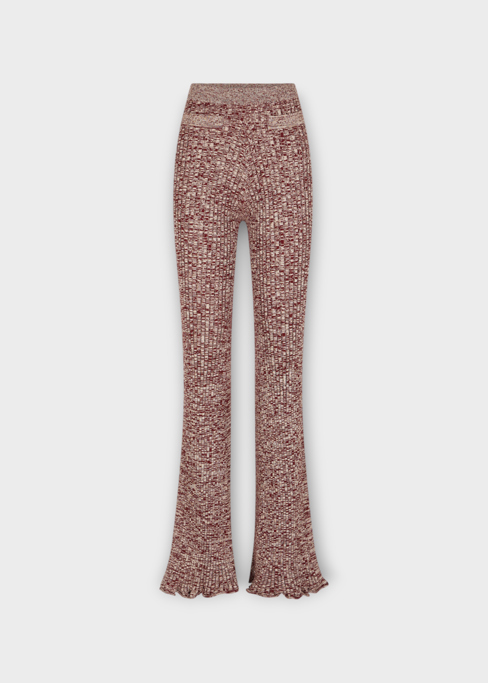 Rabanne Rabanne Trousers, Multi, 3D Stripe Elastic Waist Ribbed Pants In Melange Burgundy & Ecru