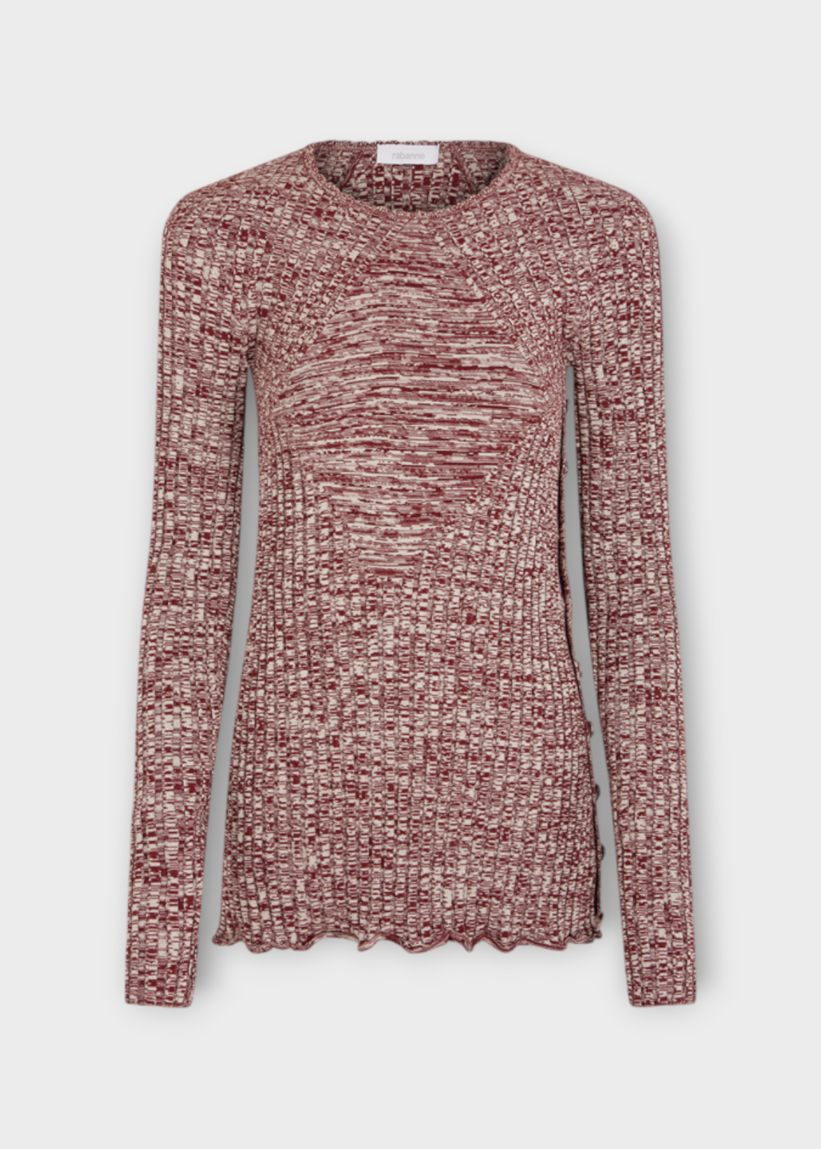 Rabanne Rabanne Knitwear, Multi, 3D Stripe Ribbed Knitwear In Melange Burgundy & Ecru