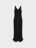 Rabanne Rabanne Dress, Black, Sleeveless Slip 3D Stripe Knitted Dress w/ Gold Buttons