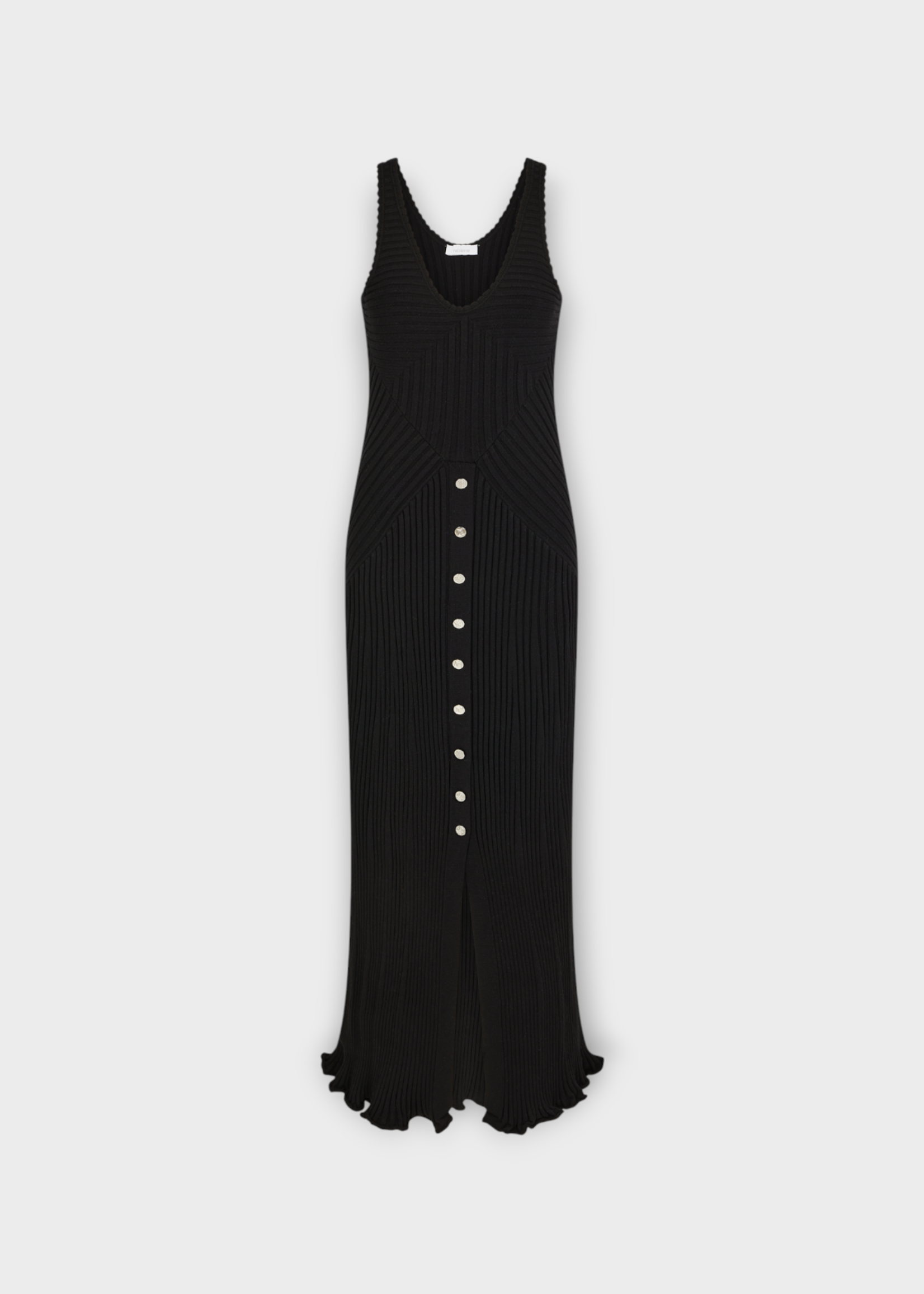 Rabanne Rabanne Dress, Black, Sleeveless Slip 3D Stripe Knitted Dress w/ Gold Buttons