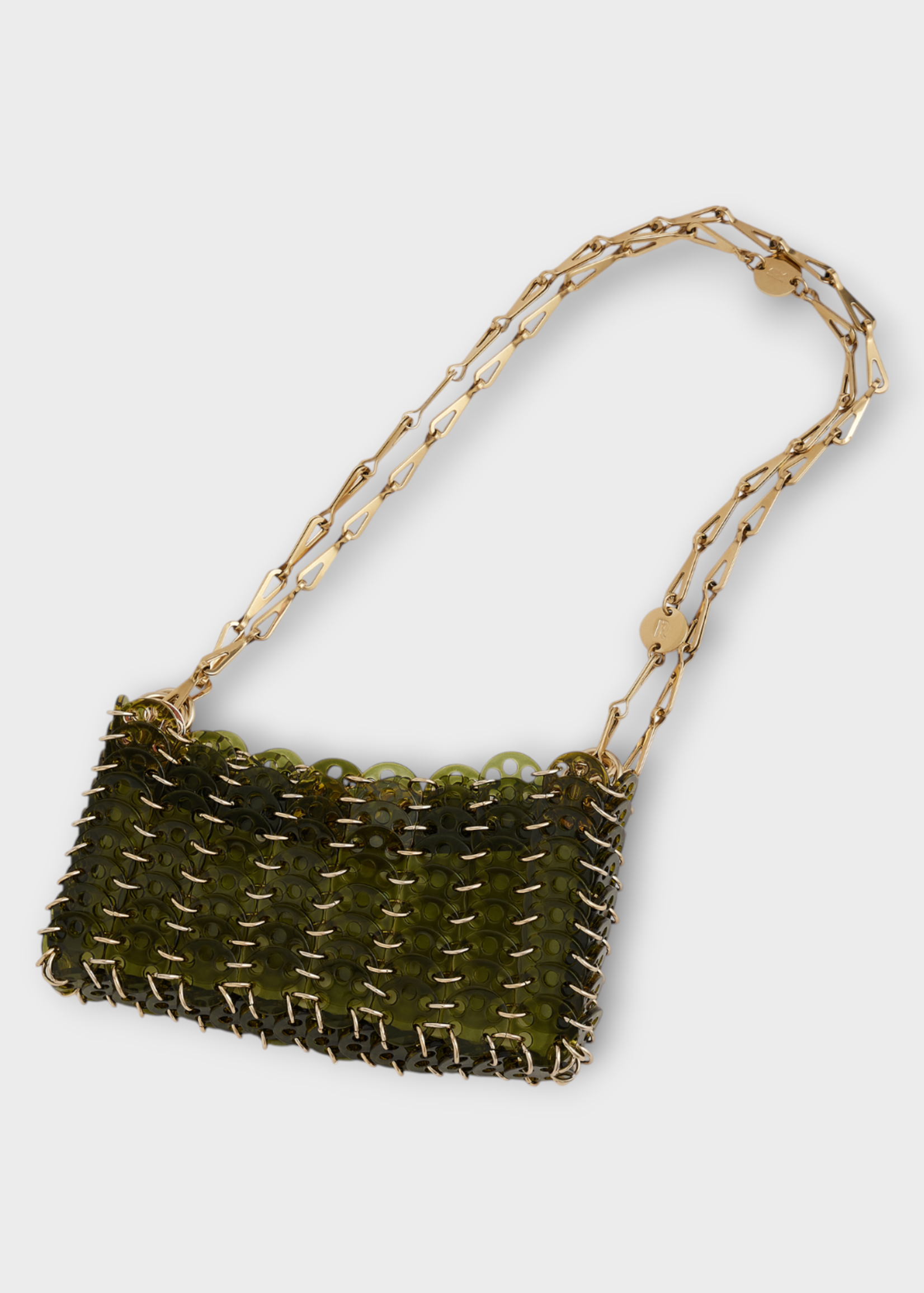 Rabanne Rabanne Bag, Green, Iconic 1969 Resin Disc Shoulder Bag w/ Gold Chain