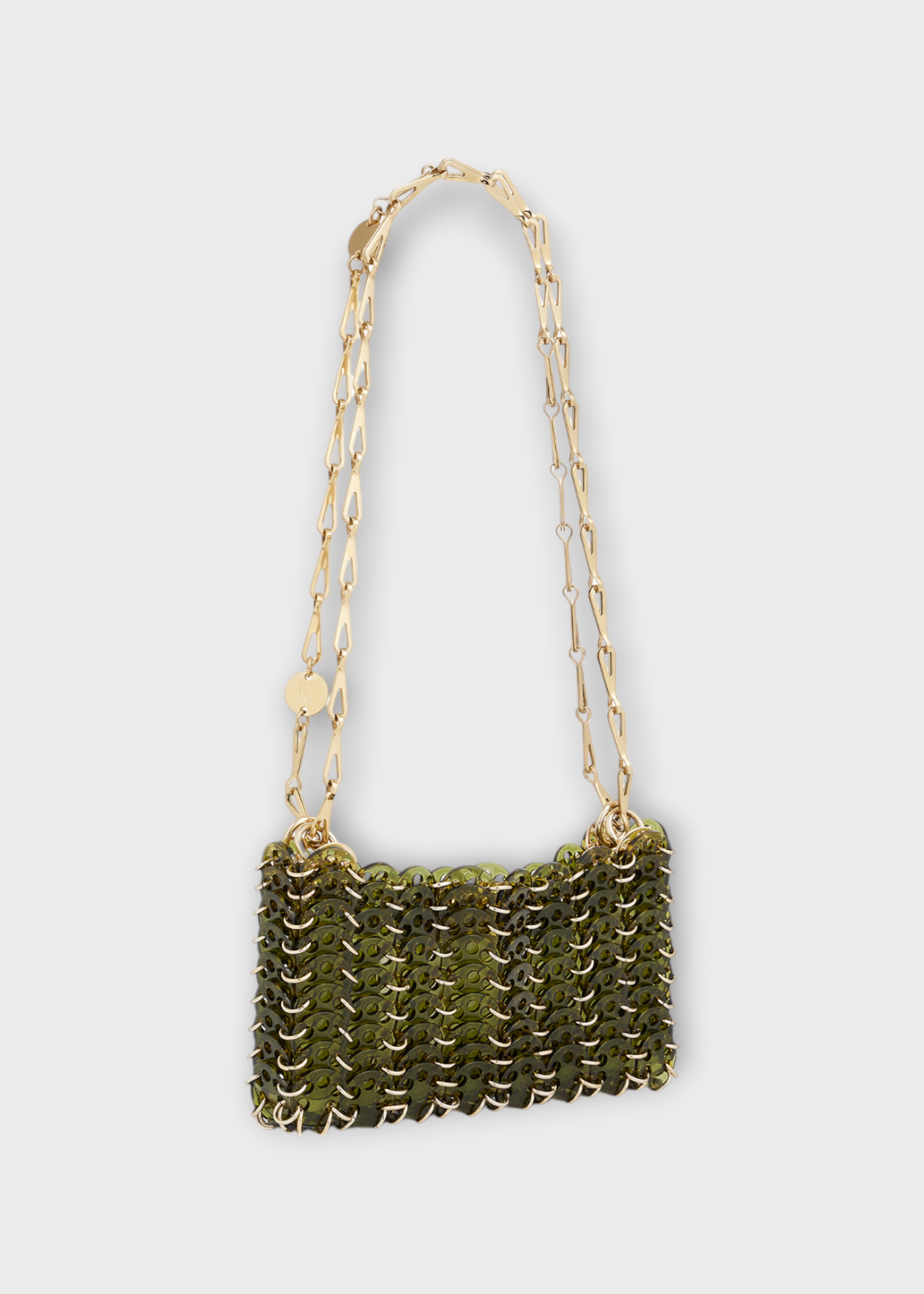 Rabanne Rabanne Bag, Green, Iconic 1969 Resin Disc Shoulder Bag w/ Gold Chain