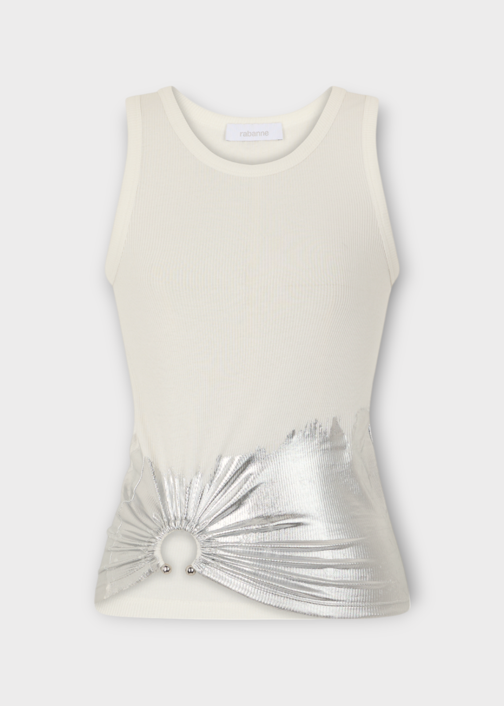 Rabanne Rabanne Top, Multi, Cotton Tank Top Tee Shirt In White & Silver w/ Ring Application