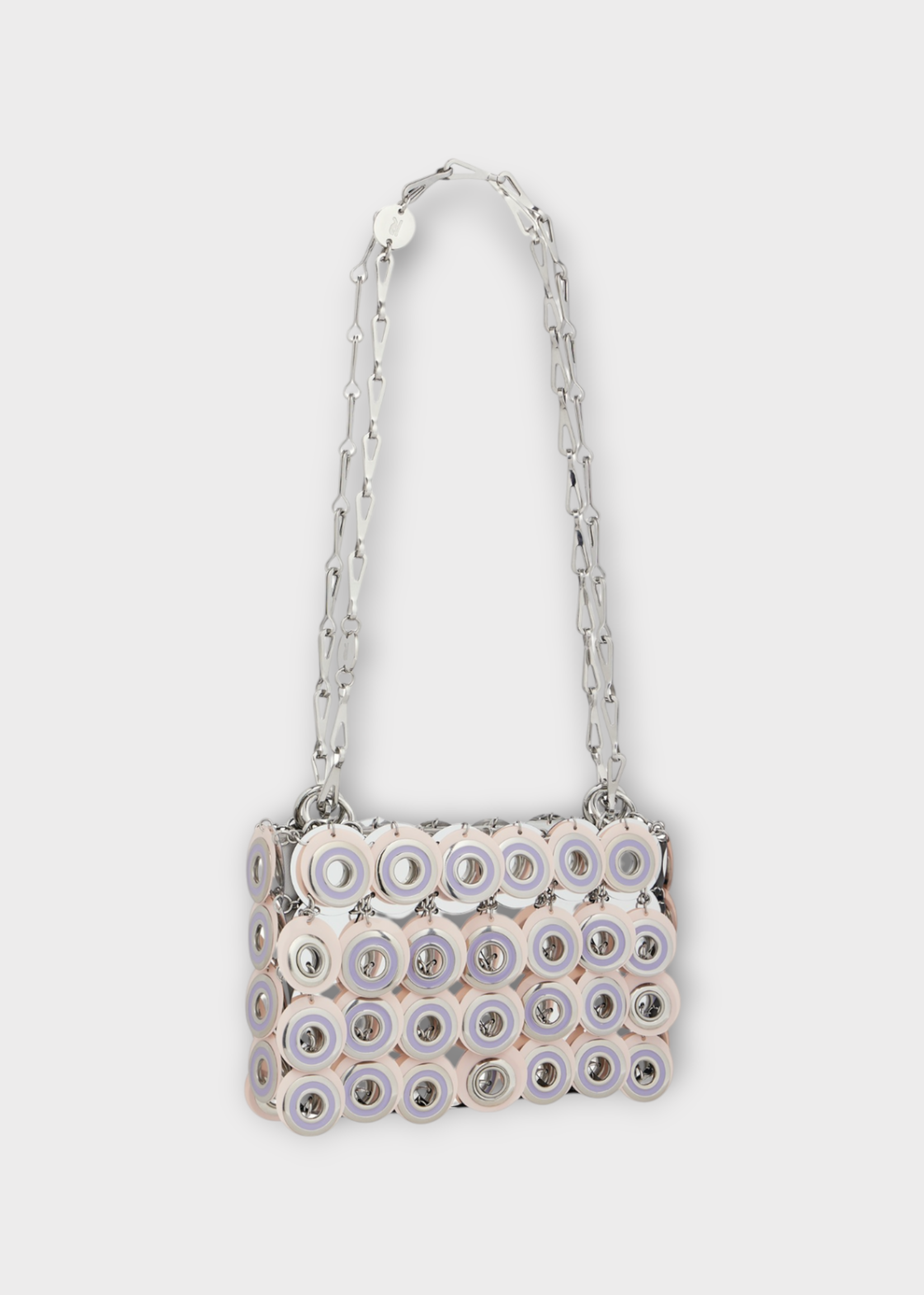 Rabanne Rabanne Bag, Multi, Sparkle Disc Shoulder Bag In Pink & Silver w/ Silver Chain