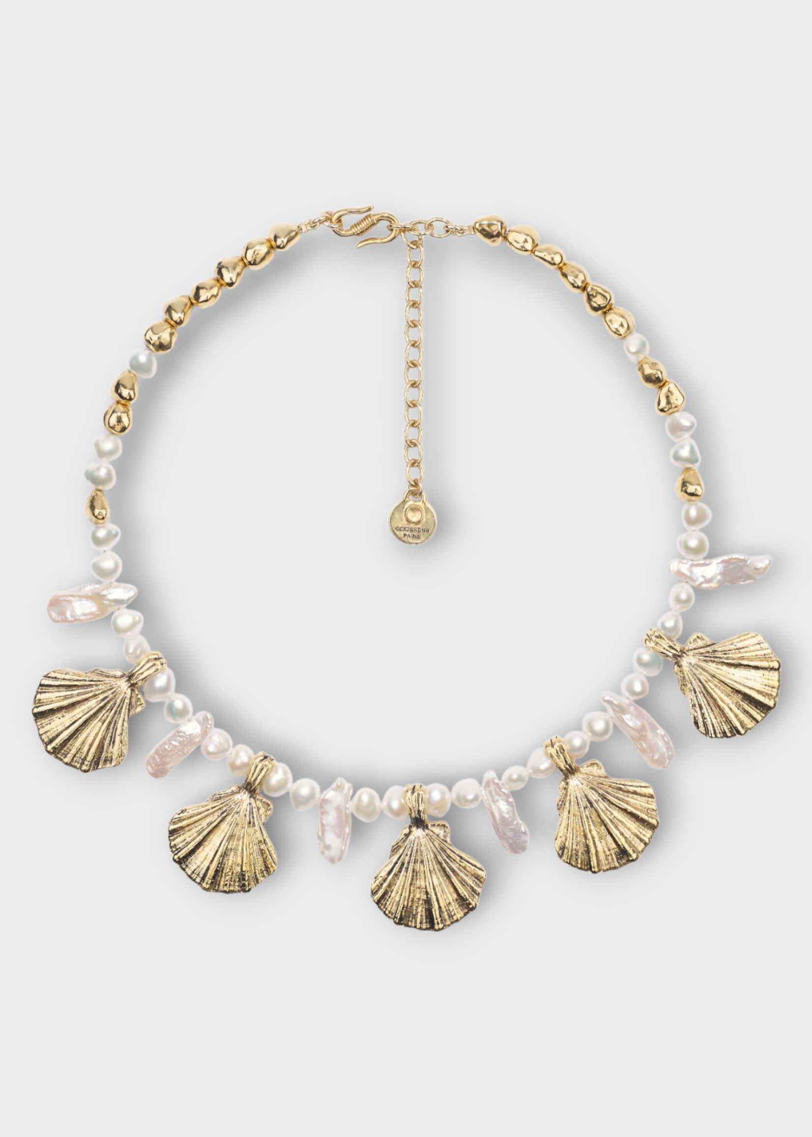 Goossens Goossens Necklace, Multi, Circe Shells 24K Gold Pleated Necklace In White Pearl & Yellow Gold