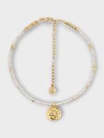 Goossens Goossens Necklace, Multi, Astro 24K Gold Pleated & Pearls Choker w/ Sagittarius Pendant
