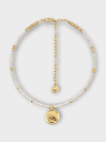 Goossens Goossens Necklace, Multi, Astro 24K Gold Pleated & Pearls Choker w/ Aries Pendant