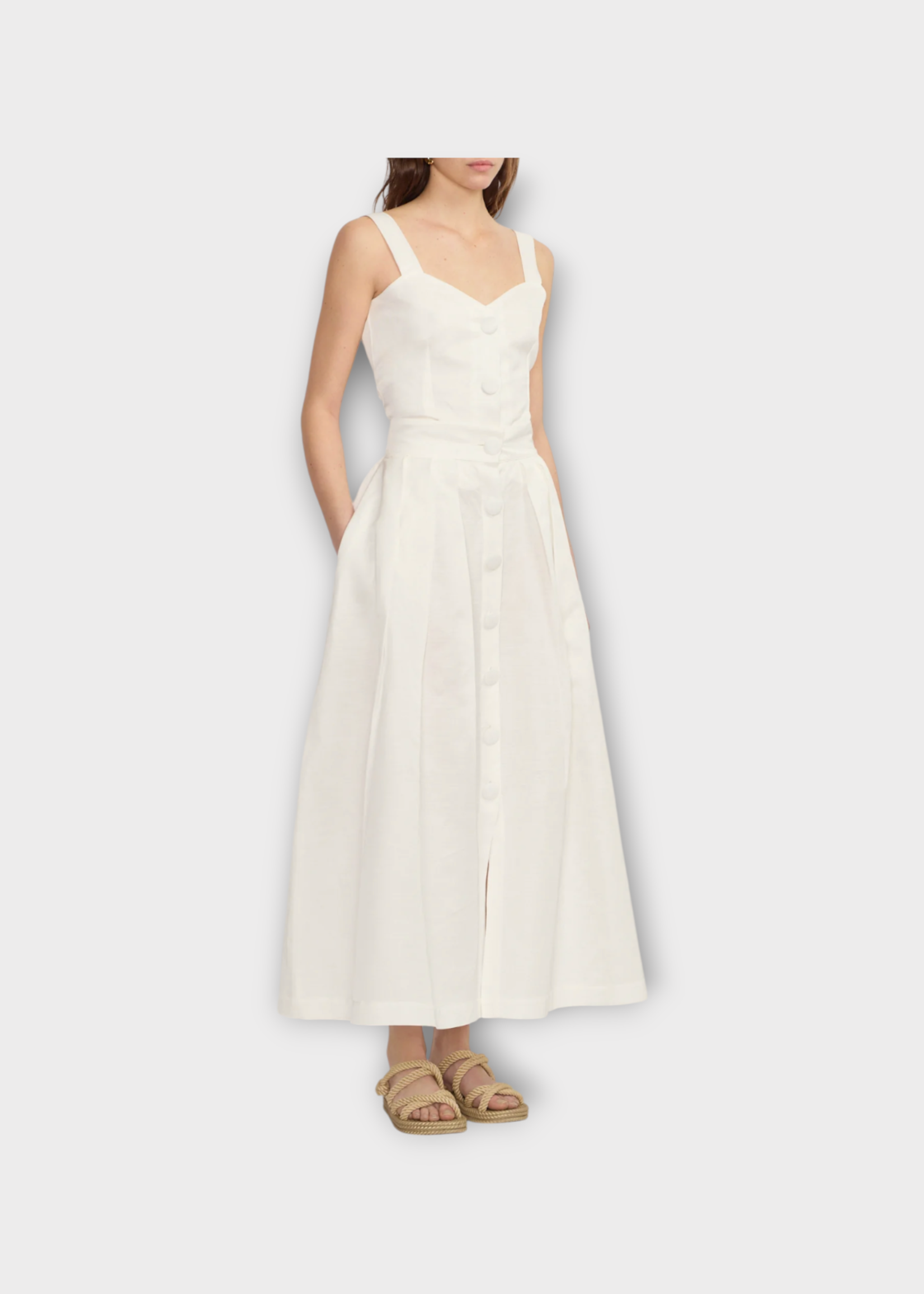 Destree Destree Skirt, White, Irving High Waist Buttoned Flared Midi Skirt