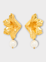 Destree Destree Earrings, Multi, Sonia Petunia Flower Earrings in Gold & White w/ Pearl Drop