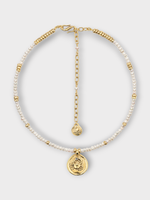 Goossens Goossens Necklace, Multi, Astro 24K Gold Pleated & Pearls Choker w/ Cancer Pendant