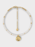 Goossens Goossens Necklace, Multi, Astro 24K Gold Pleated & Pearls Choker w/ Capricorn Pendant