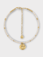 Goossens Goossens Necklace, Multi, Astro 24K Gold Pleated & Pearls Chocker w/ Virgo Pendant