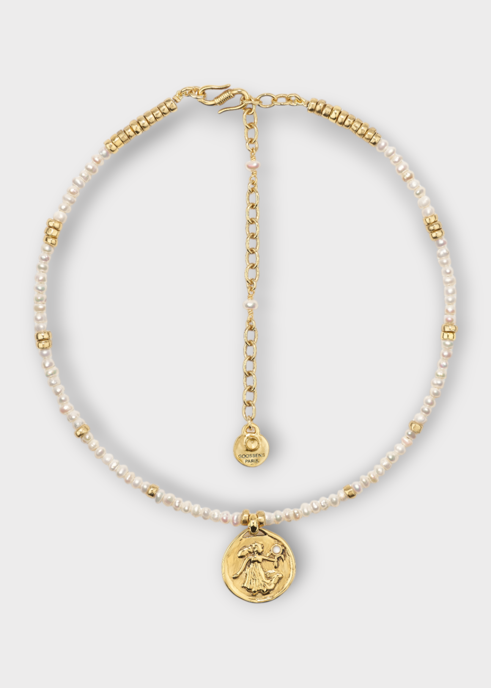 Goossens Goossens Necklace, Multi, Astro 24K Gold Pleated & Pearls Chocker w/ Virgo Pendant