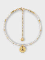 Goossens Goossens Necklace, Multi, Astro 24K Gold Pleated & Pearls Choker w/ Taurus Pendant