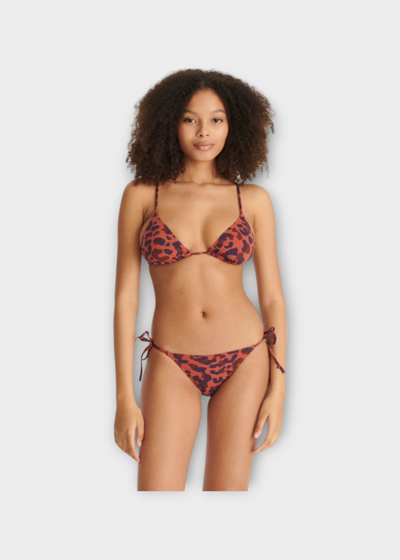 Eres Eres Swimwear, Print, Cyprae Small Triangle Bikini In Navy Blue & Brown w/ Imp Coquillag Ete Indien Print