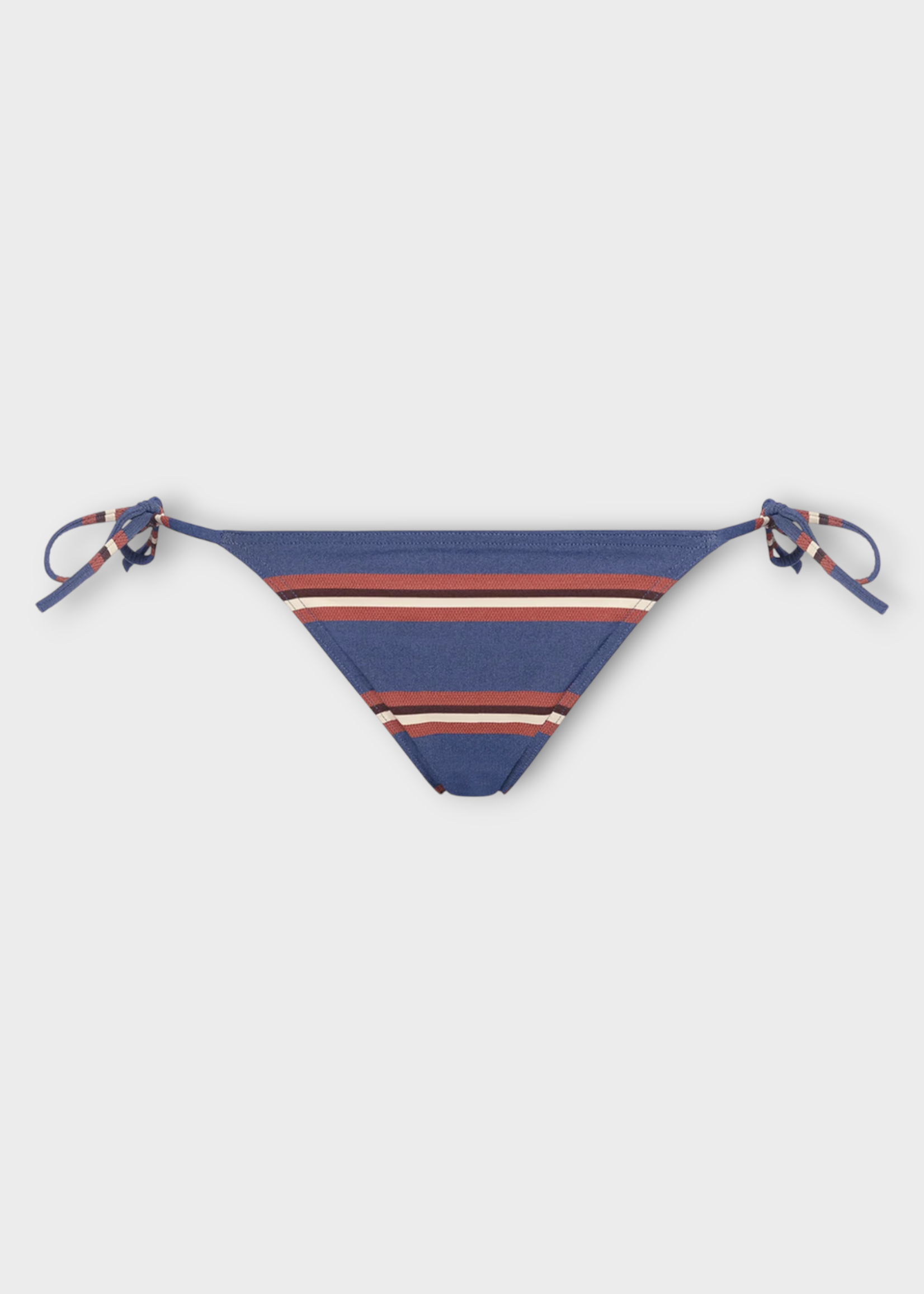 Eres Eres Swimwear, Print, Navy Thin Bikini Briefs Bottom In Denim Blue Brown & Off White w/ Rayure Denim Print